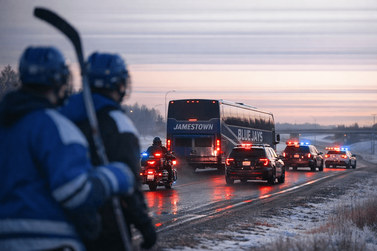 Jamestown High Blue Jays Bus Escorted by Police to Fargo State Tournament