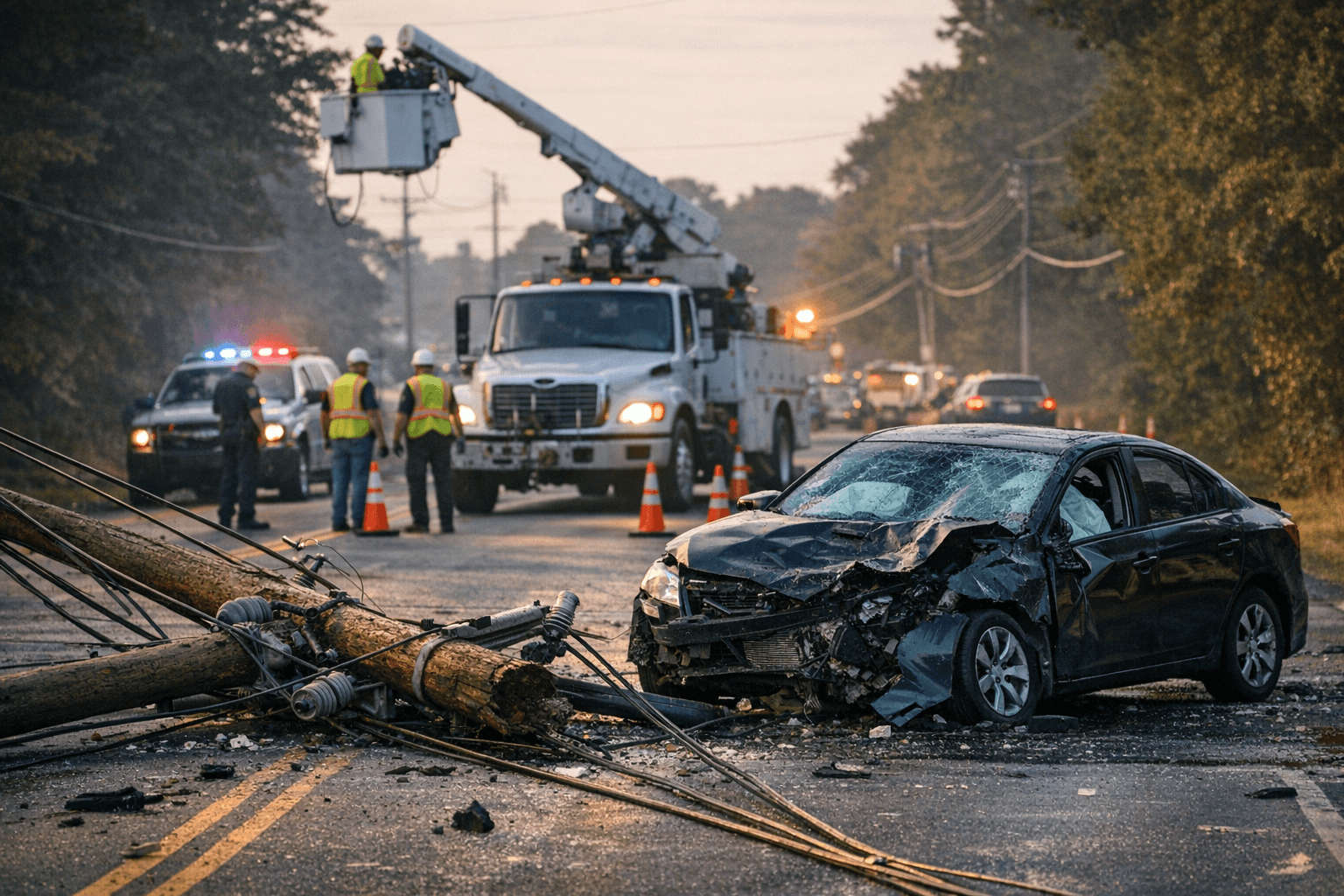 Monday Morning Crash Topples Power Pole, Closes Gallimore Dairy Road