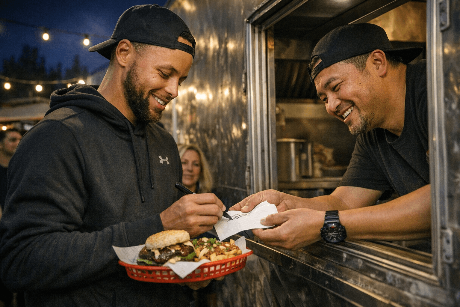 Steph Curry Stops at KoJa Kitchen Food Truck, Orders Burger and Fries