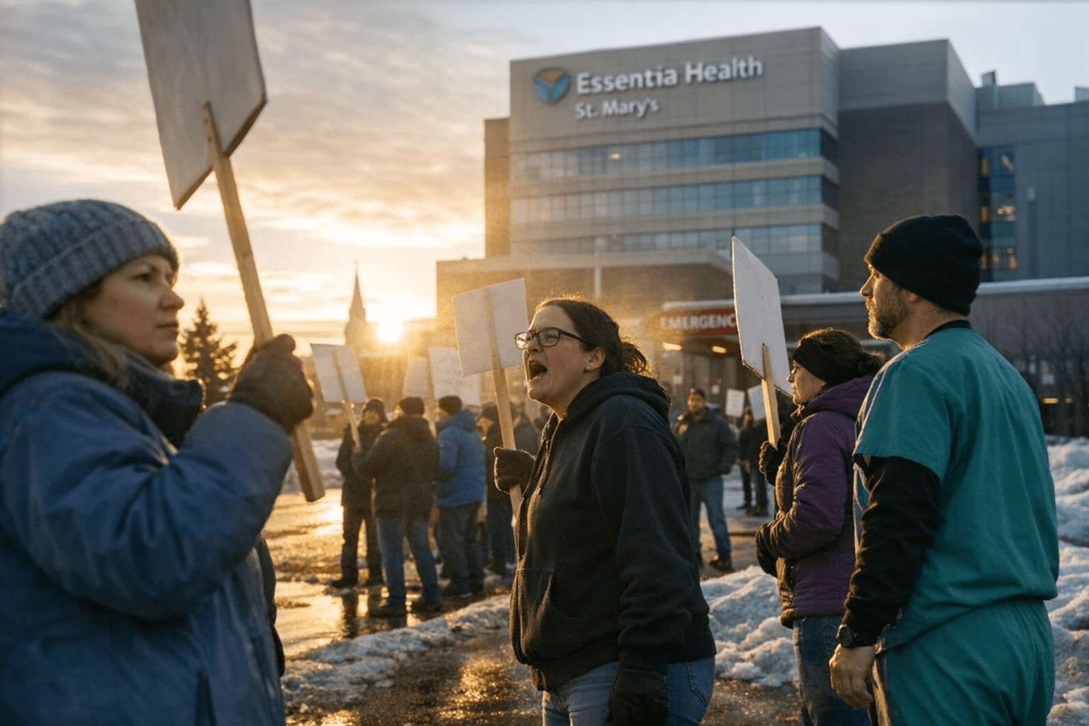 Dozens of Essentia Health workers picket Duluth campus over recreational therapist changes