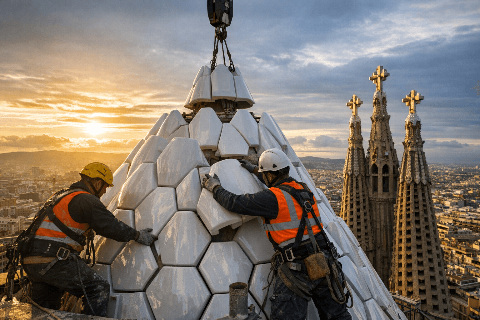 LAMÁQUINA 3D‑Printed Tiles Clad Sagrada Família Tower with 1,686 Modules, 40% Recycled