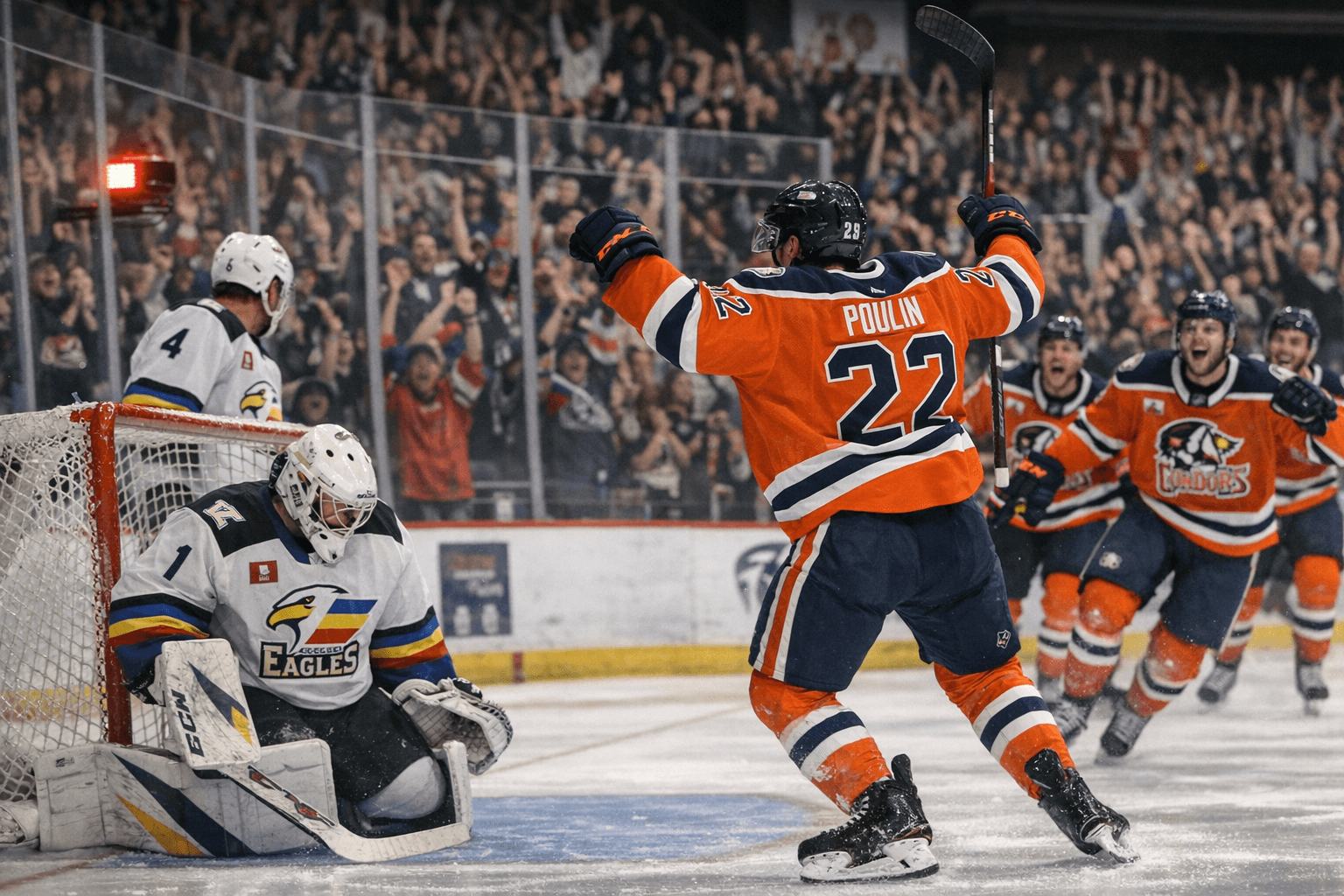 Poulin Forces Overtime With Late Goal; Condors Top Eagles 5-4 in Shootout