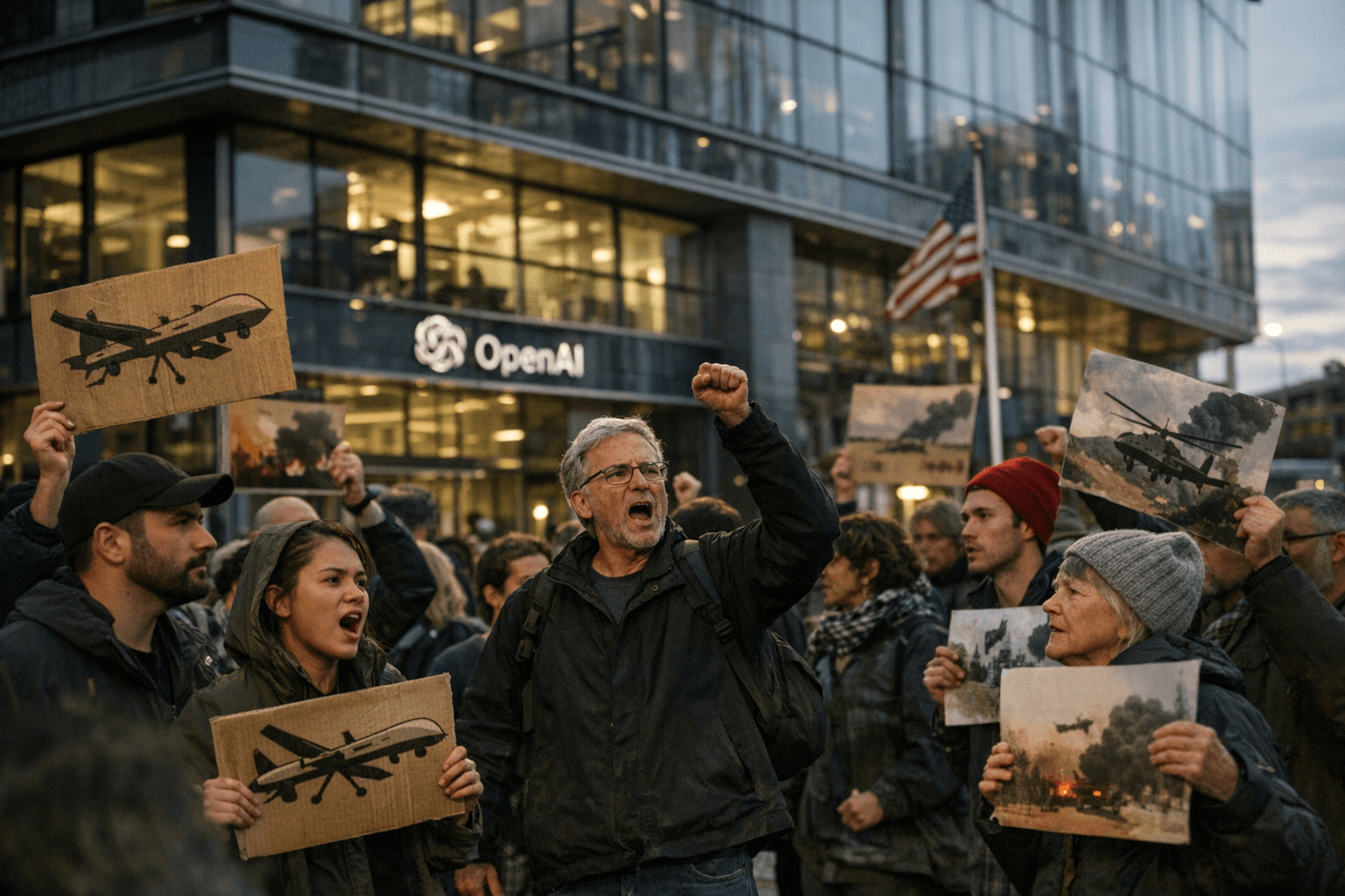 Dozens Protest Outside OpenAI Mission Bay Offices Over Pentagon Contract
