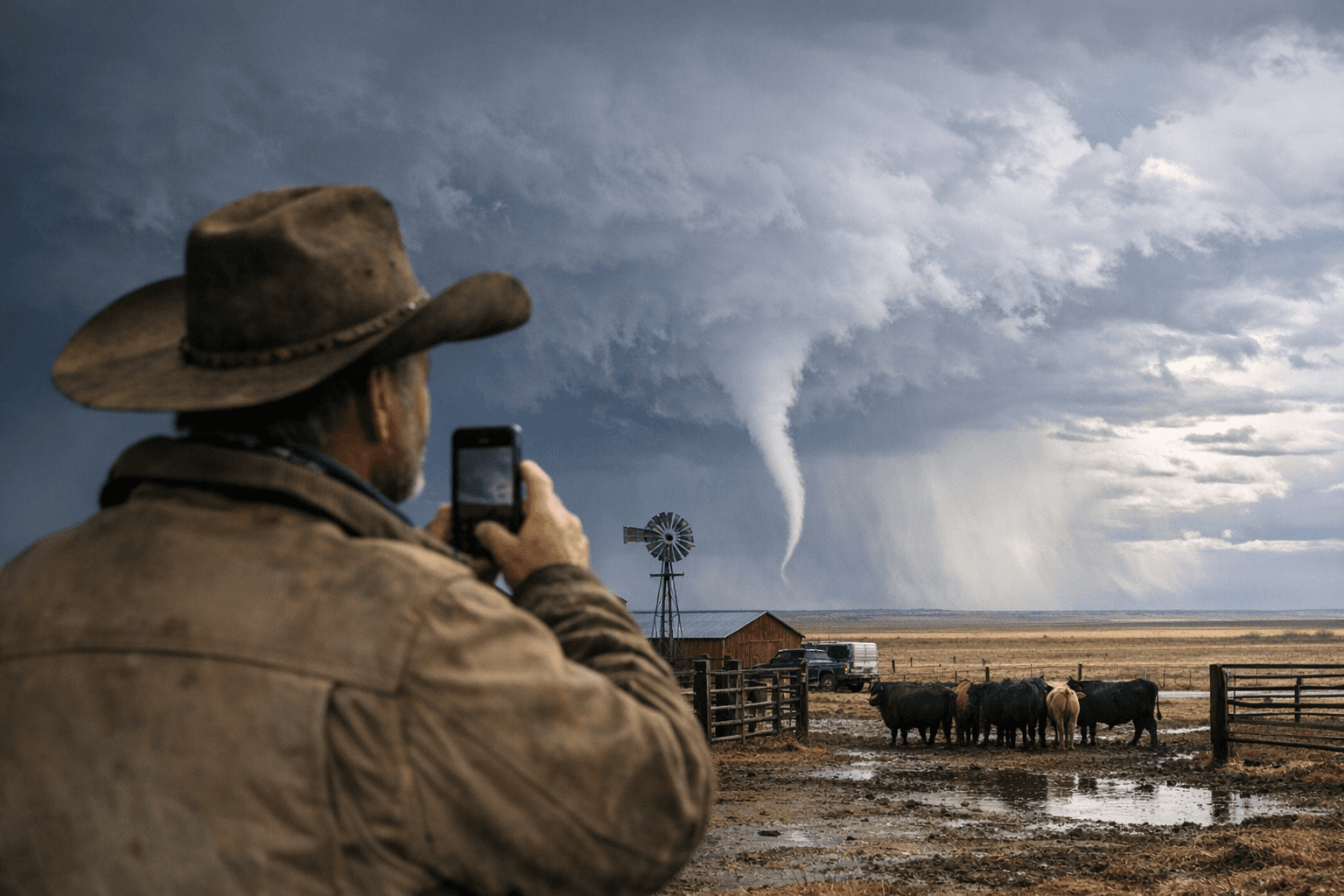 Rancher captures rare cold-air funnel cloud near Sterling during storm