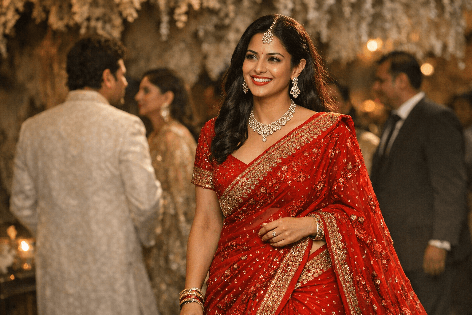 Saaniya Chandhok Chooses Classic Red Saree Over Lehenga at Tendulkar Wedding