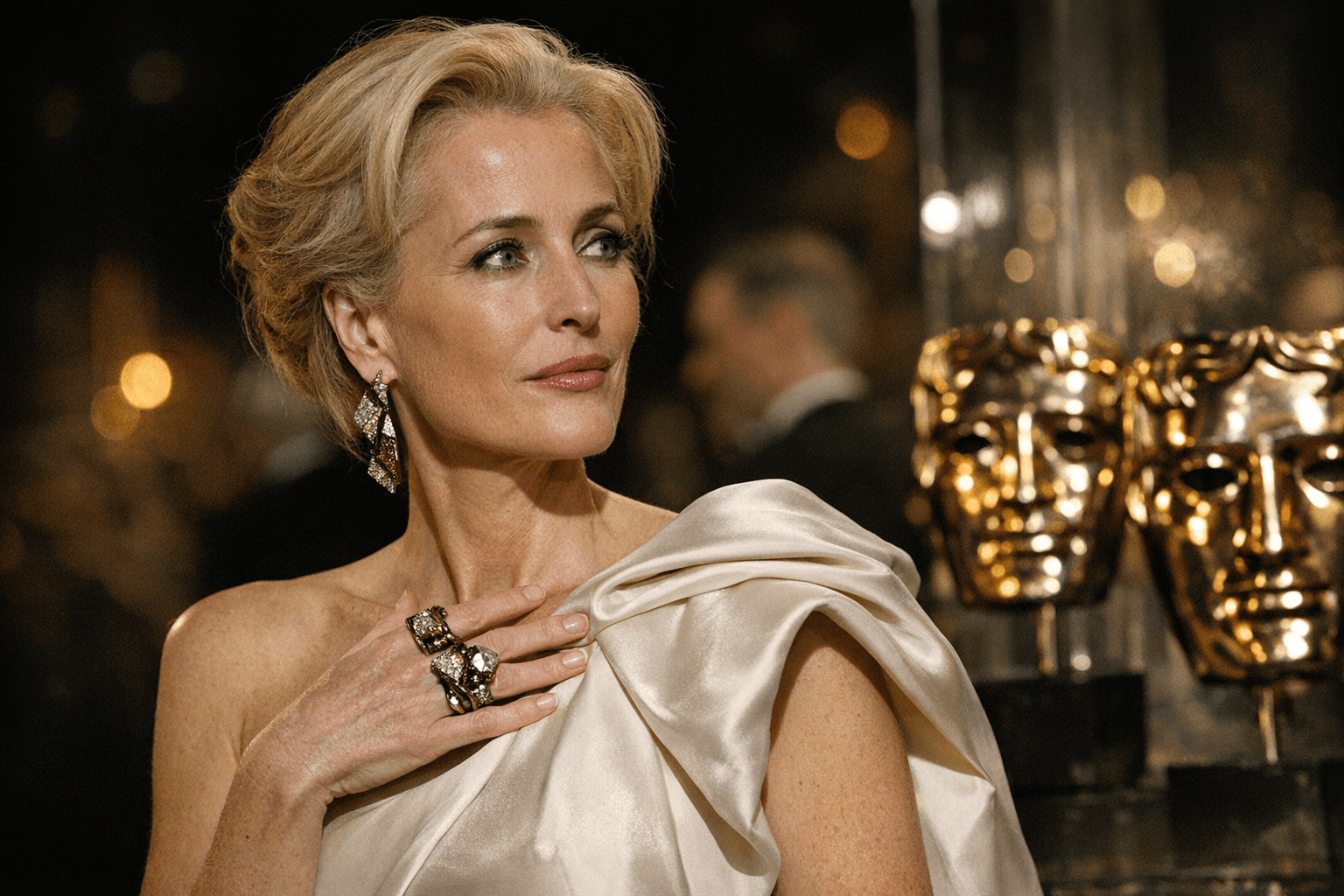Gillian Anderson Wears Ara Vartanian Desert Diamonds and Sculptural Rings at BAFTAs