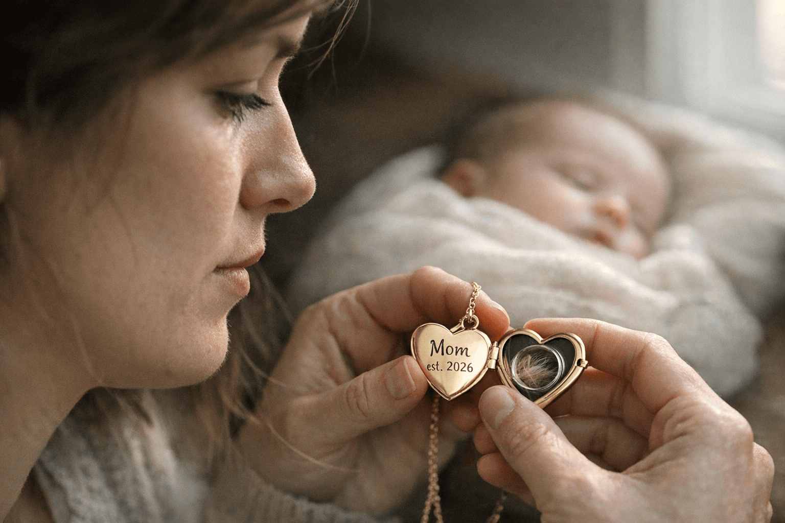 Etsy posts First Time Mom hidden message necklace with baby hair compartment