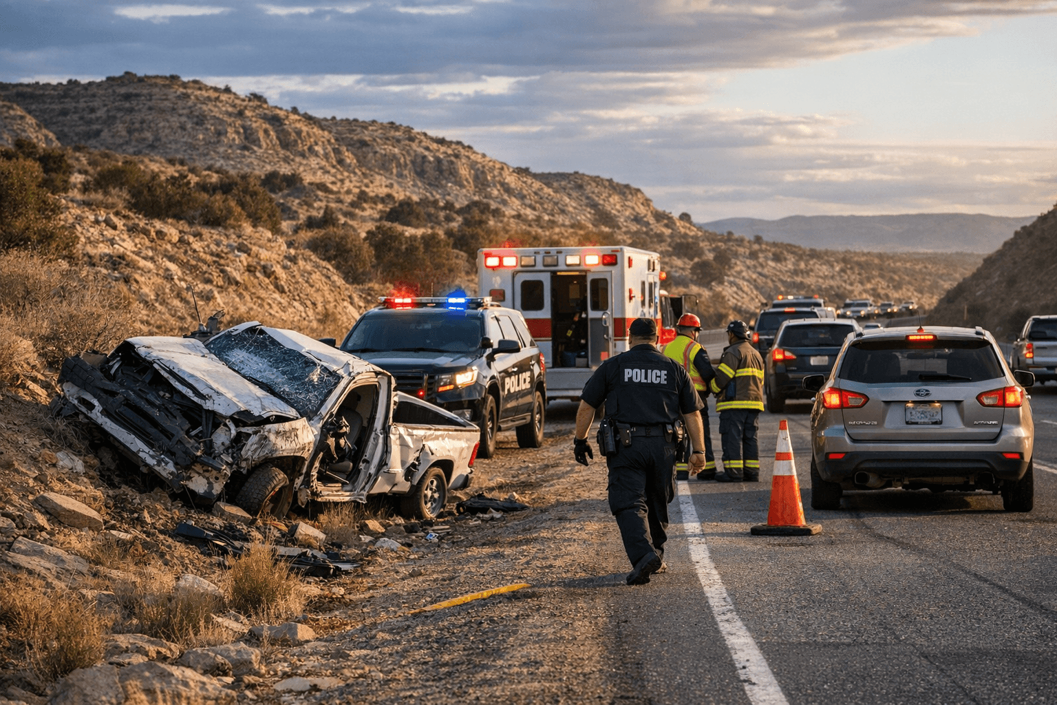 Single-vehicle truck crash on eastbound NM-502 near Twin Tanks, one lane