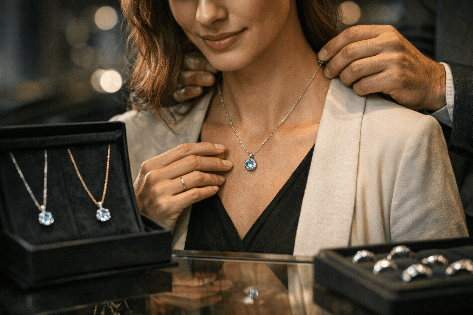 ZCOVA Offers Customizable Aquamarine March Birthstone Necklace in Gold and Platinum