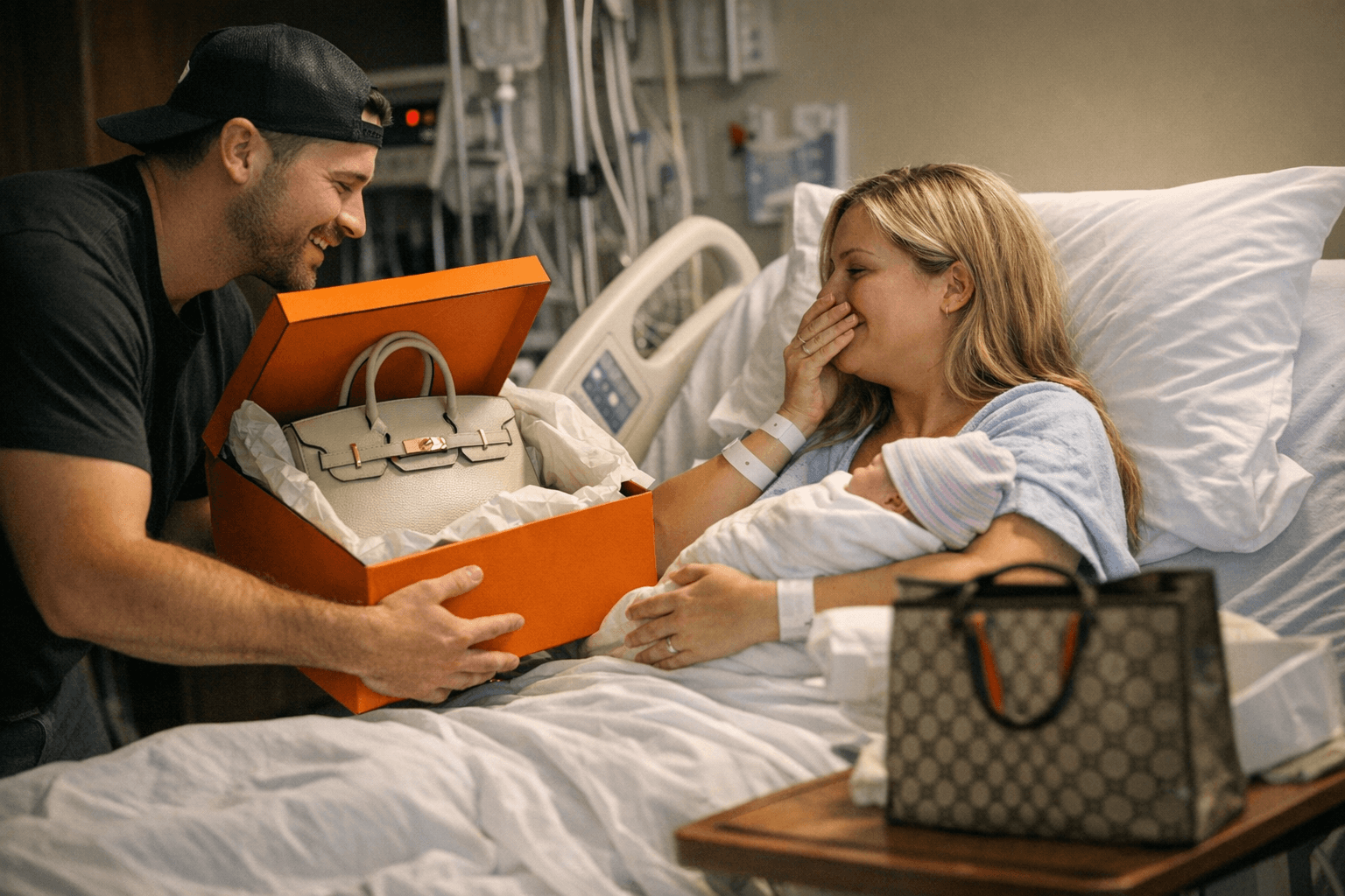 Viral clip of husband’s lavish push present sparks backlash over fake Gucci