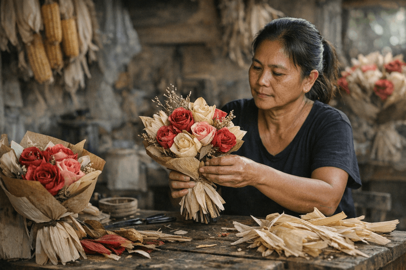 Laguna Artist Crafts Eco-Friendly Corn Husk Bouquets for Valentine's Day