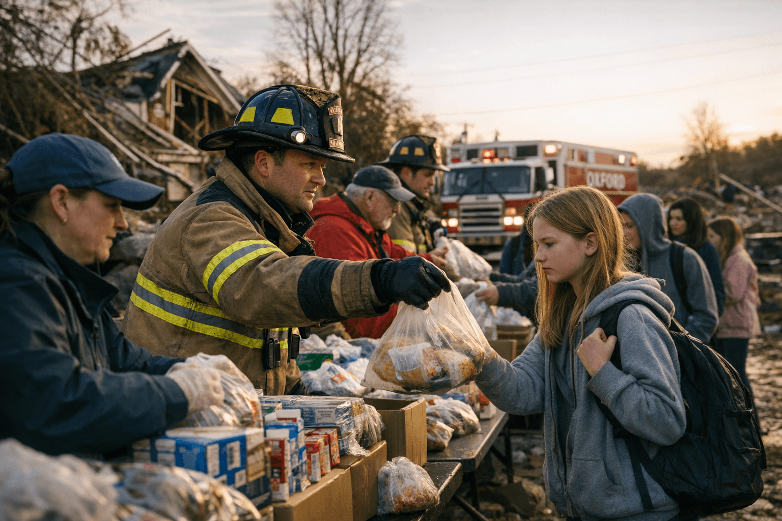 Stronger Together Oxford, Fire Department Distribute Food to Students During Recovery