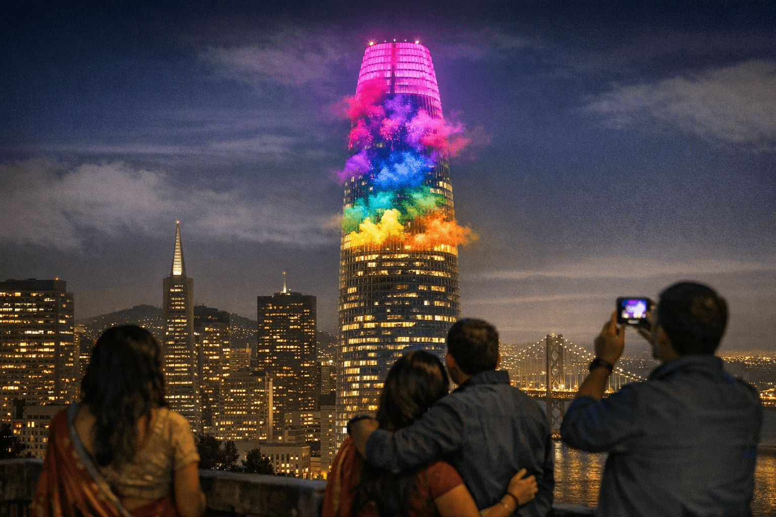 Salesforce Tower Crown Lights Up for Holi in First-Ever Indian Festival Installation