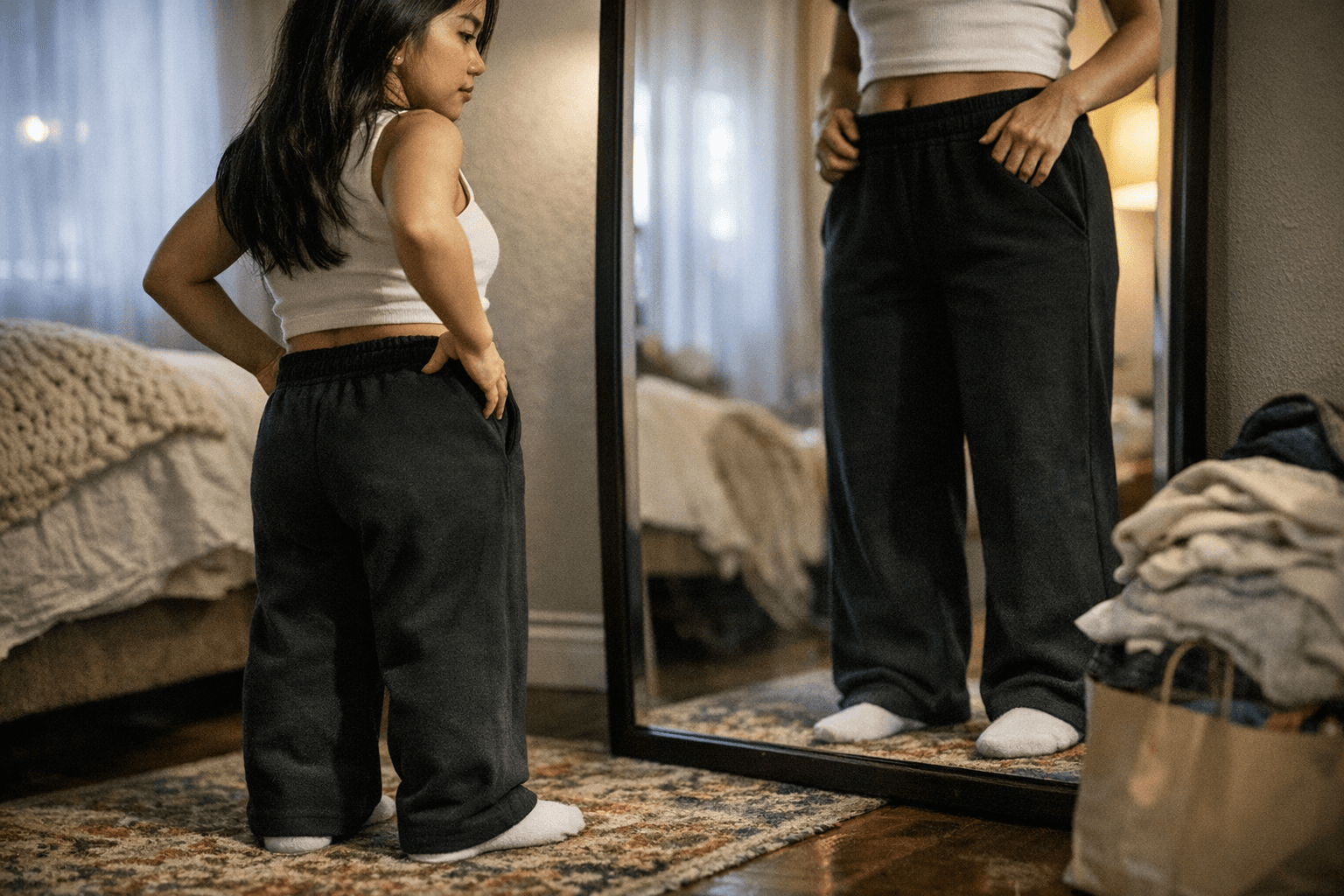 Aritzia Lodge Pants Short on 4'10" Frame, Fit, Sizing, Fabrics