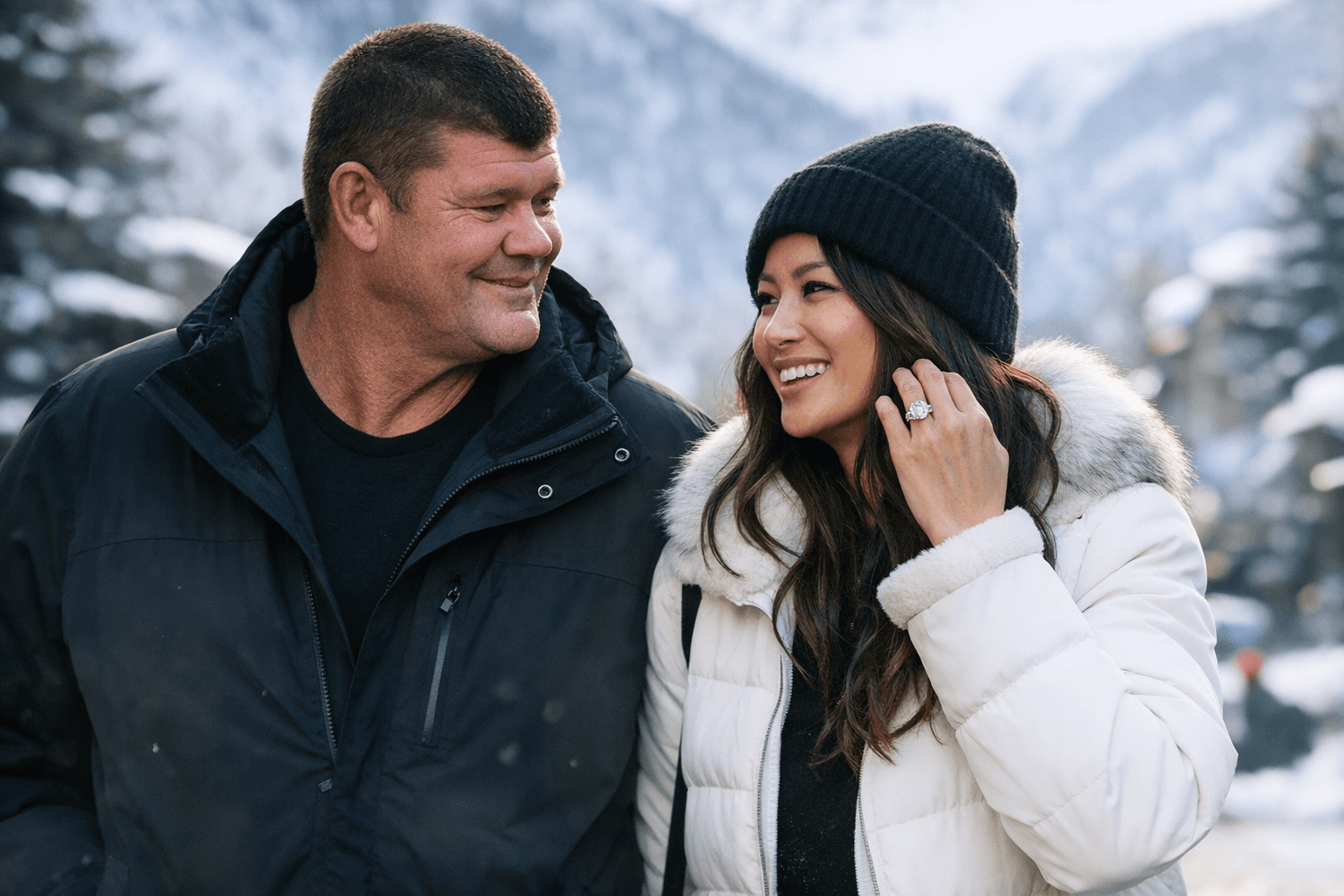 James Packer Confirms Engagement, Kylie Lim Wears Large Ring in Aspen