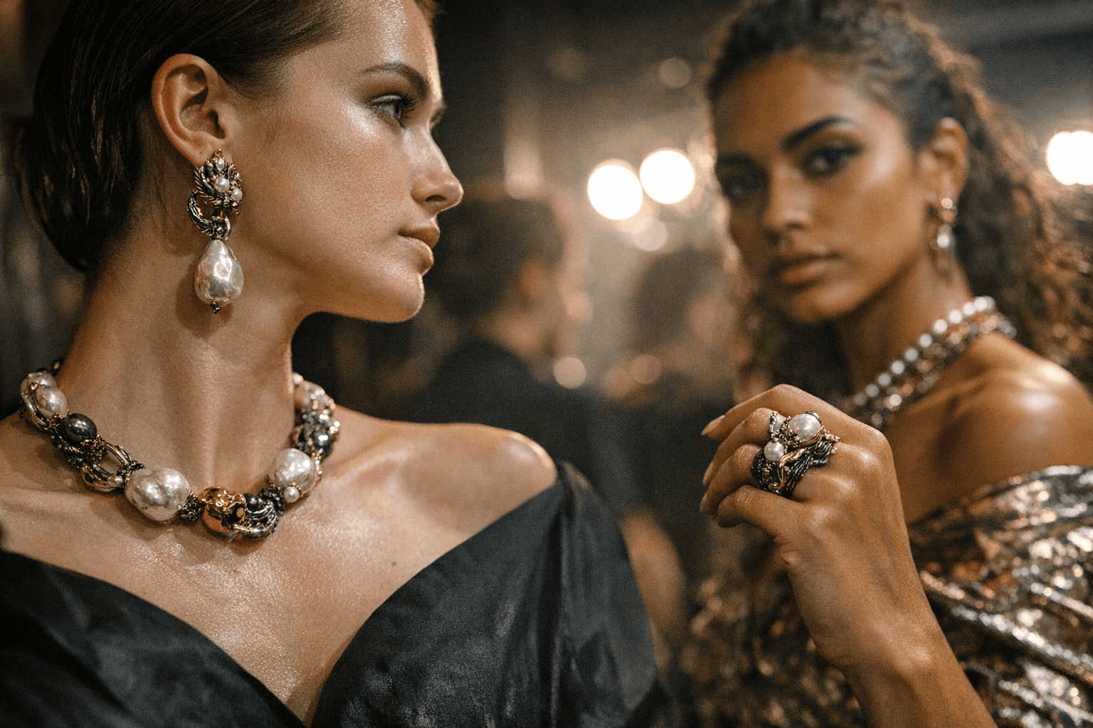 Pearls Stage Fashion Reentry, Designers Explore Baroque Forms and Mixed Metals