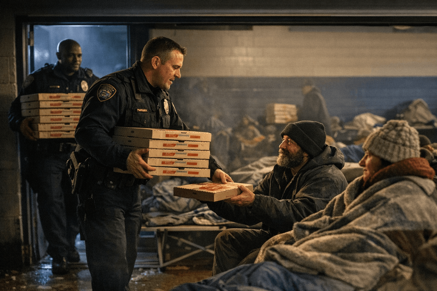 Greensboro police officers buy 25 pizzas for unsheltered at Glenwood shelter