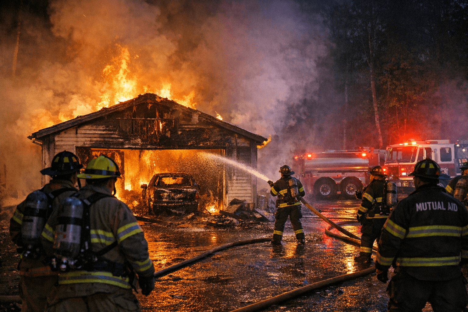Early-morning Brunswick garage fire prompts mutual aid, no injuries