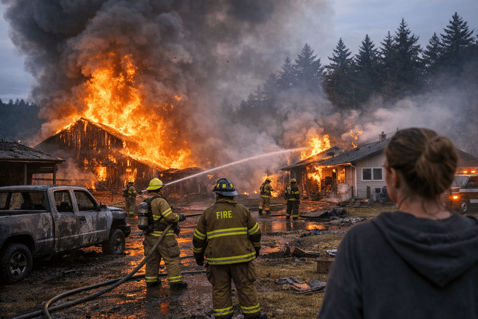 Barn Fire Spreads to Nearby Buildings, Residence West of Eugene