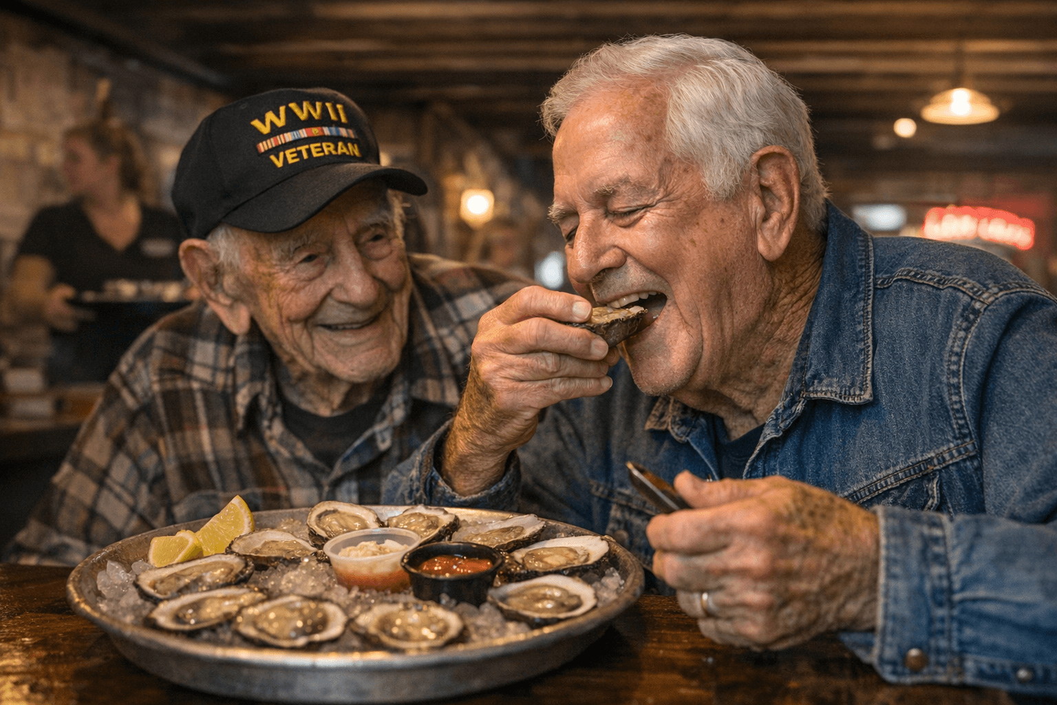 99-Year-Old Father Helps Son, 80, Claim Free Oysters at Alabama Restaurant