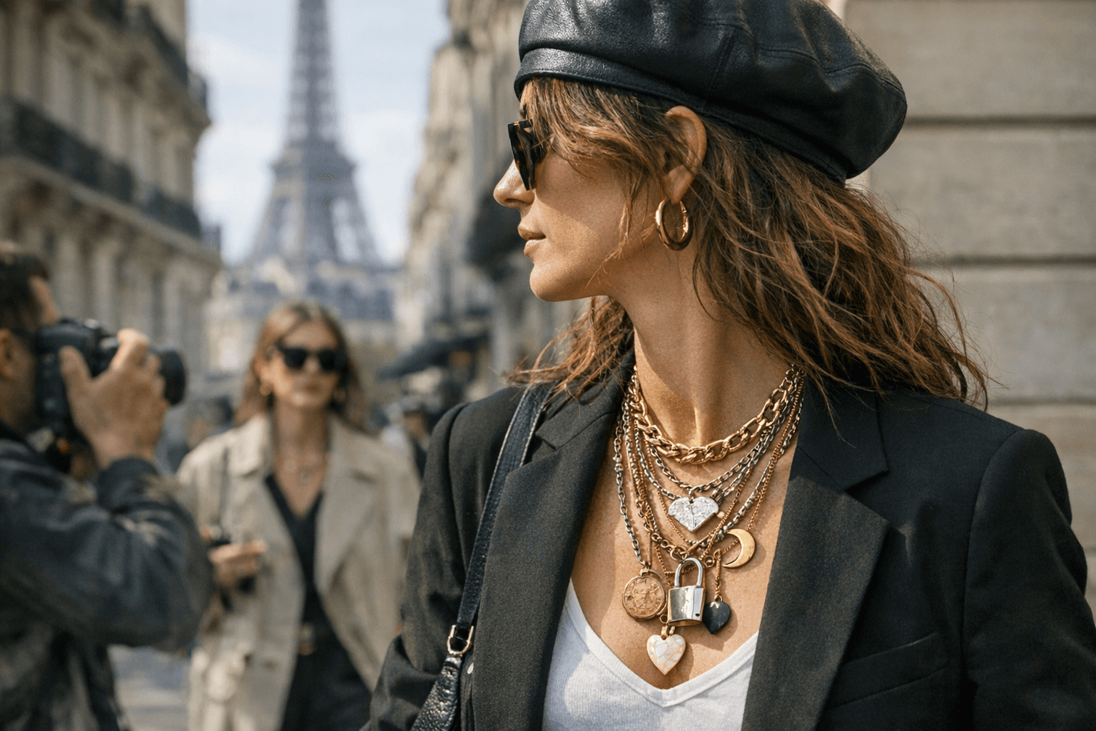 Paris Street Style Elevates Jewelry Layering With Mixed Chains and Pendants