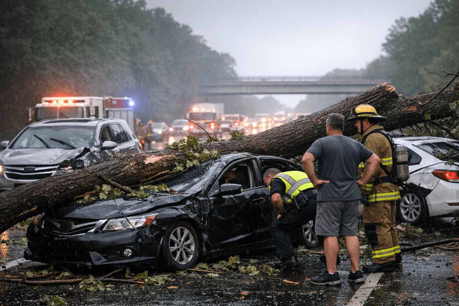 Fallen Tree Strikes Three Cars on I-40 in Cary, No Serious Injuries