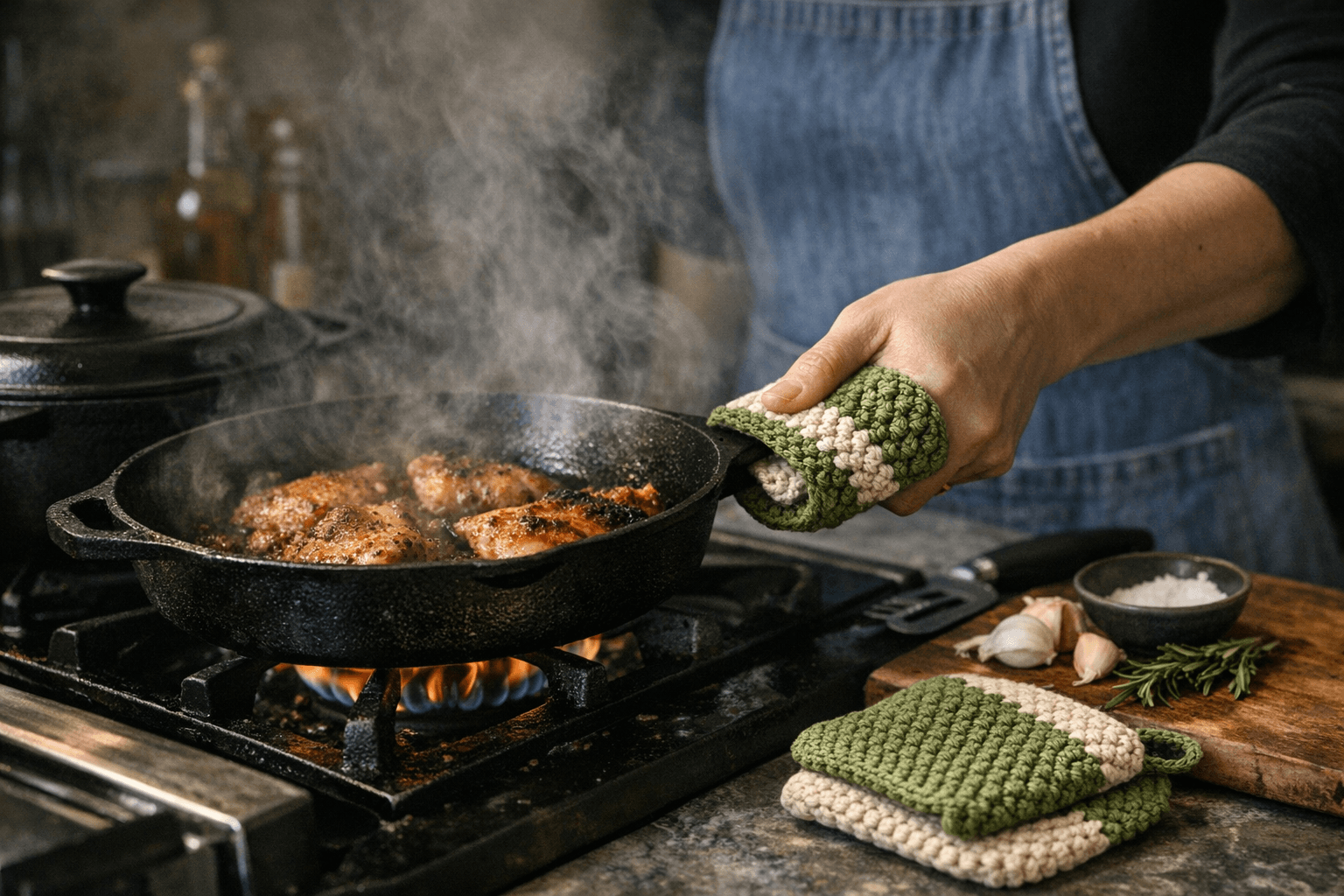 Free Suzette Stitch Kitchen Set Pattern Offers Grip, Heat Protection, Easy Care