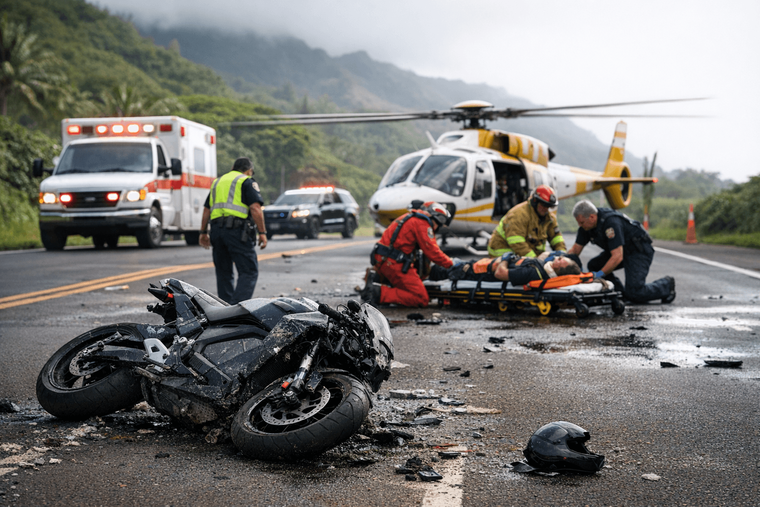 Motorcycle Rider Flown to Oʻahu After Crash Closes Kūhiō Highway