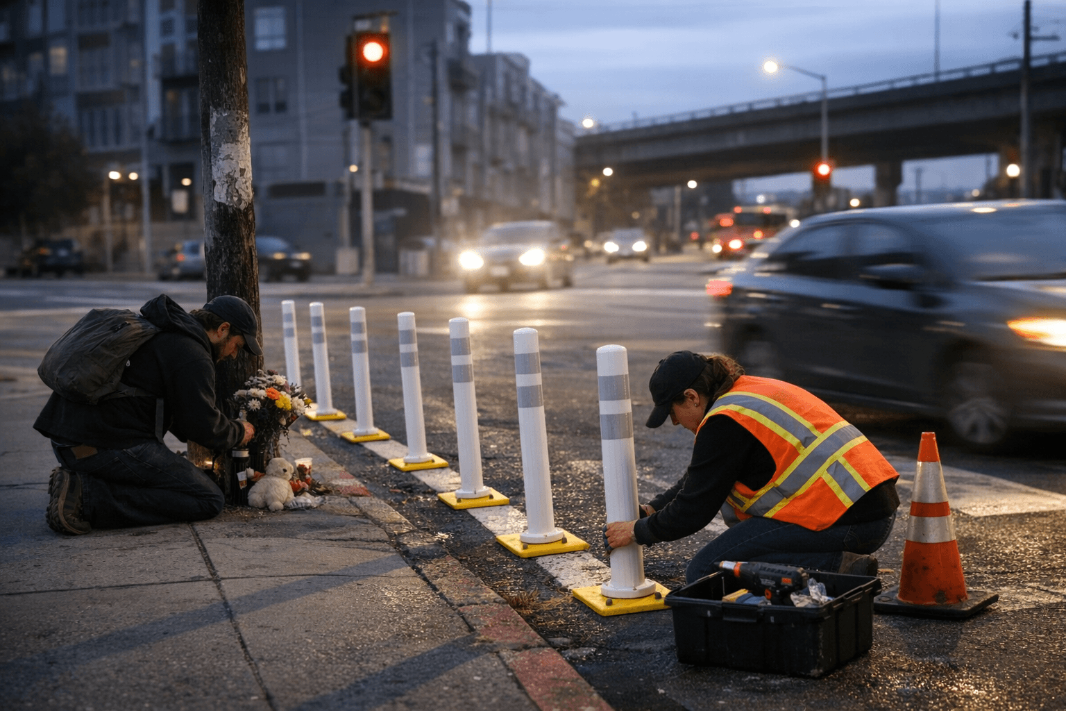 Activists Install Plastic Safety Barriers Where Toddler Was Fatally Struck