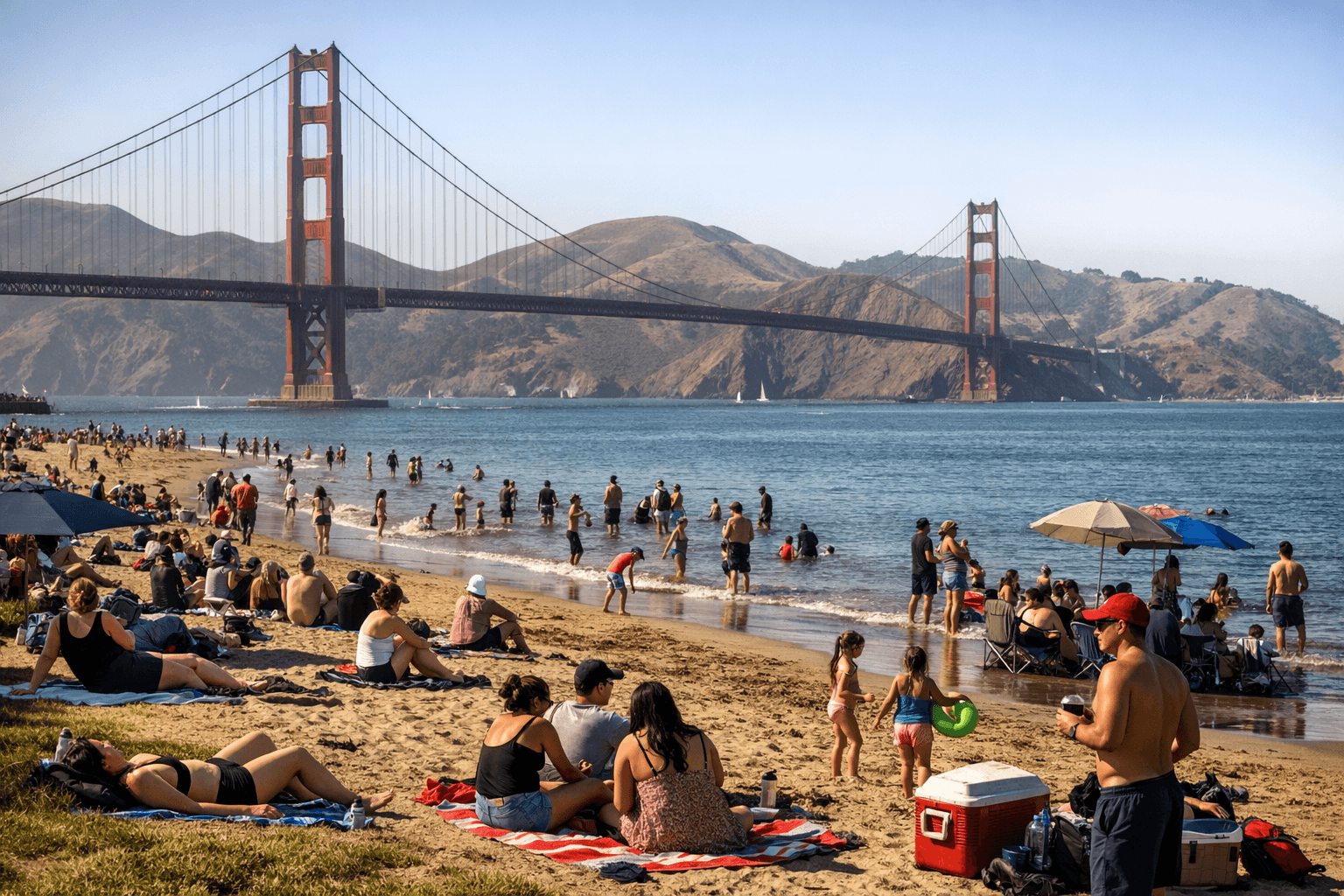 San Francisco Heat Wave Draws Crowds to Crissy Field, Golden Gate Bridge