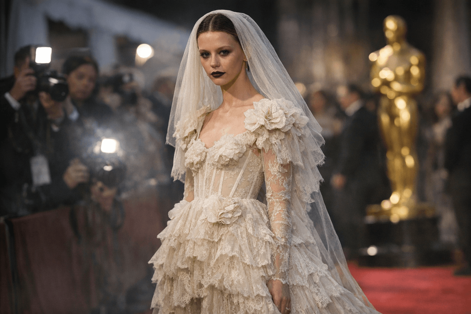Mia Goth's Gothic Bridal Gown Steals the Spotlight at 2026 Oscars