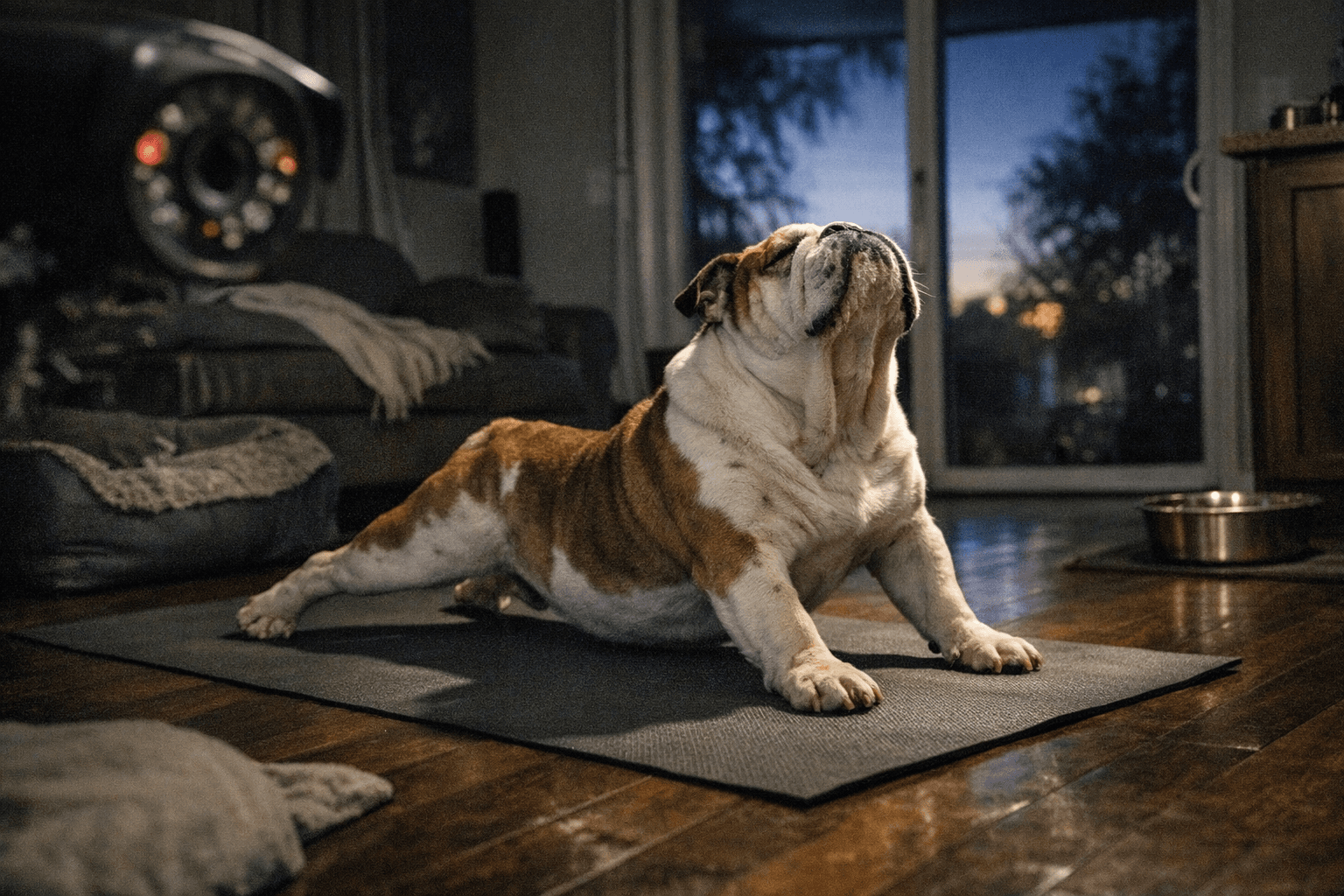 Early Riser Bulldog Odie Goes Viral With His 5 A.M. Yoga Routine