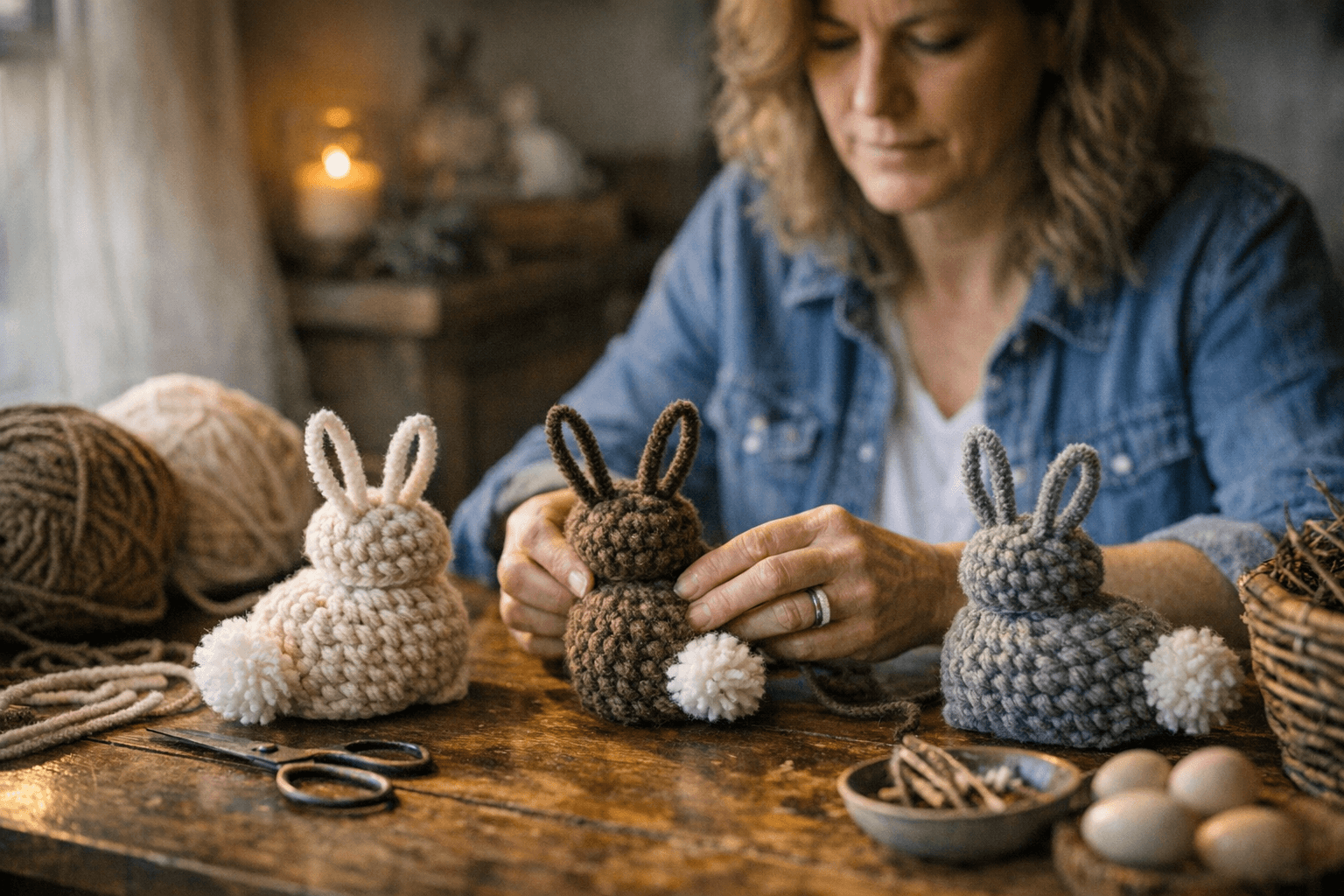 Michelle Moore's Rustic Farmhouse Bunny Pattern Offers Quick, Three-Strand Spring Decor