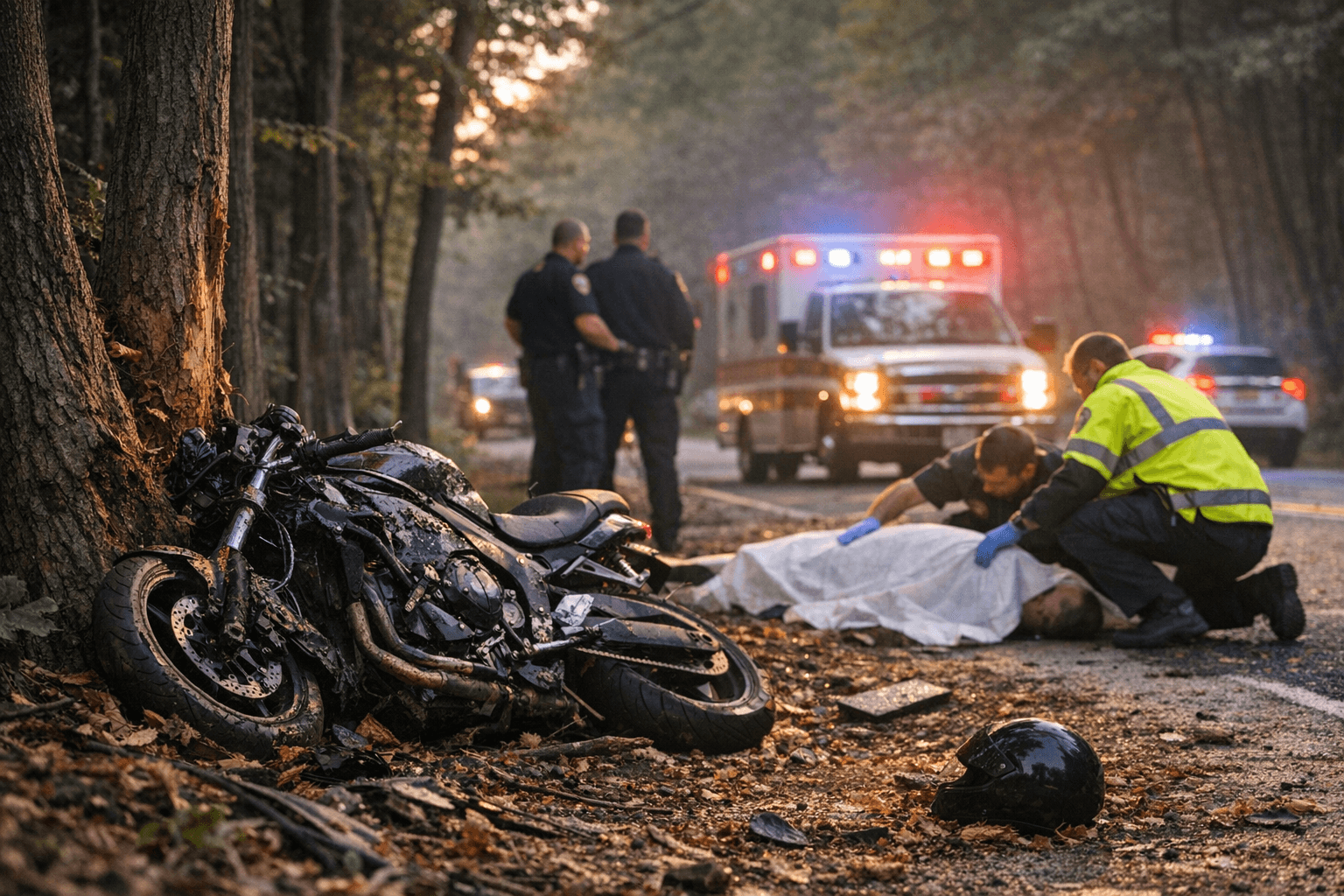 Middle Island Motorcyclist Dies After Crashing Into Trees on Ashton Road