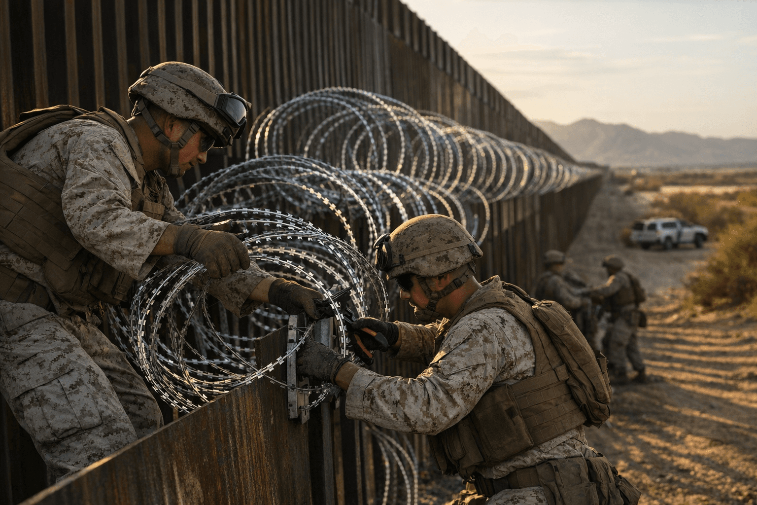 Marines Install Concertina Wire Along Yuma Border Barrier