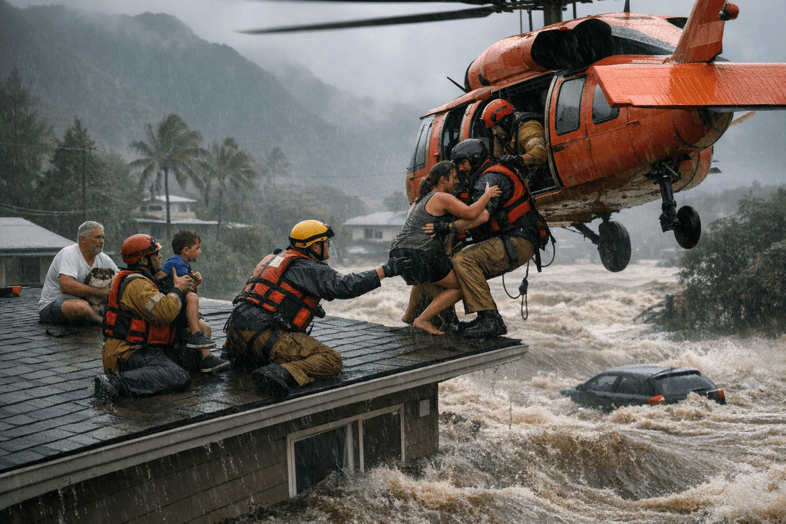 Raging Floodwaters Hit Oahu, Rescuers Pull 230 People to Safety
