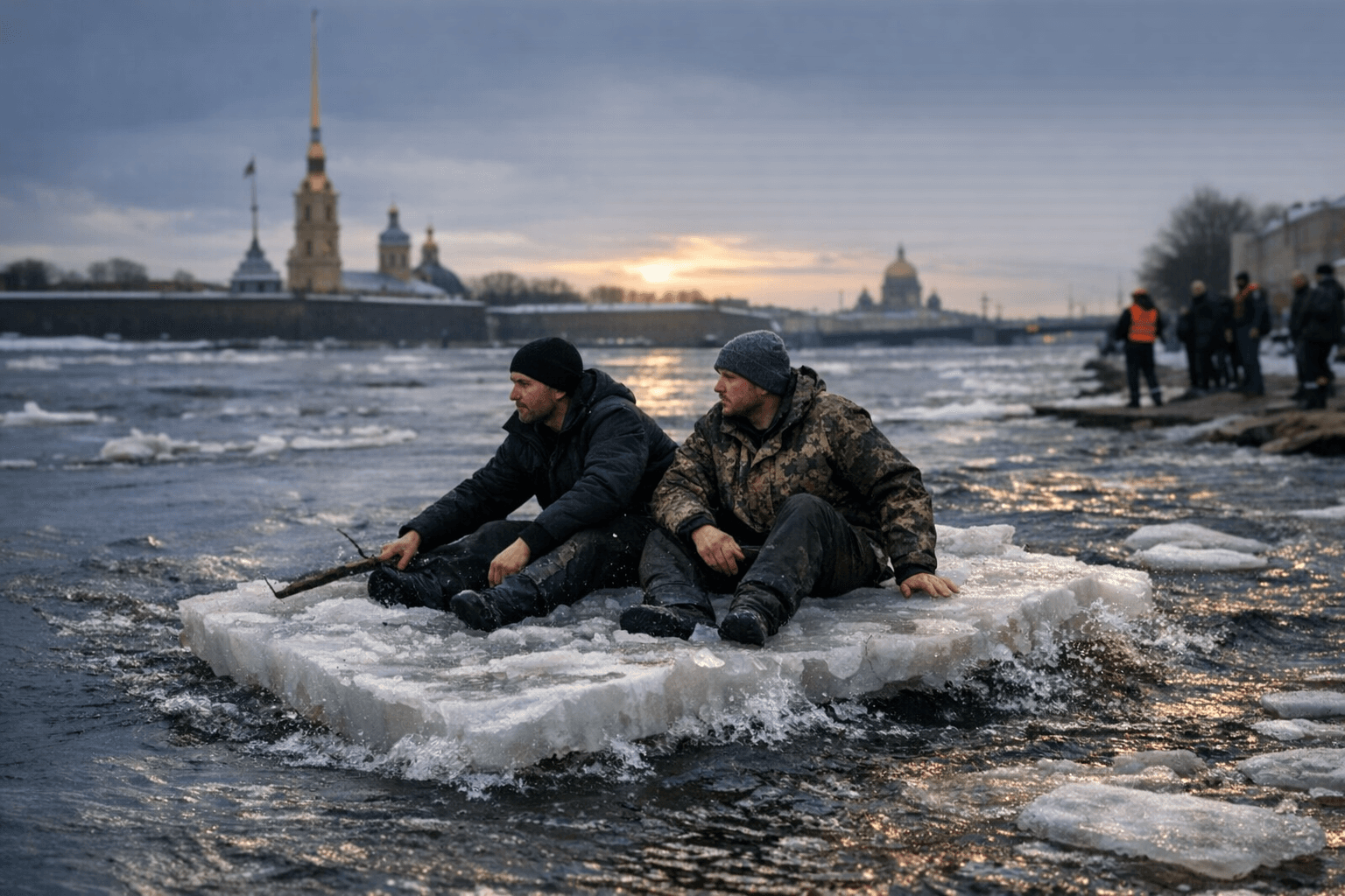 Two Men Spotted Drifting on Ice Sheet Down Russia's Neva River