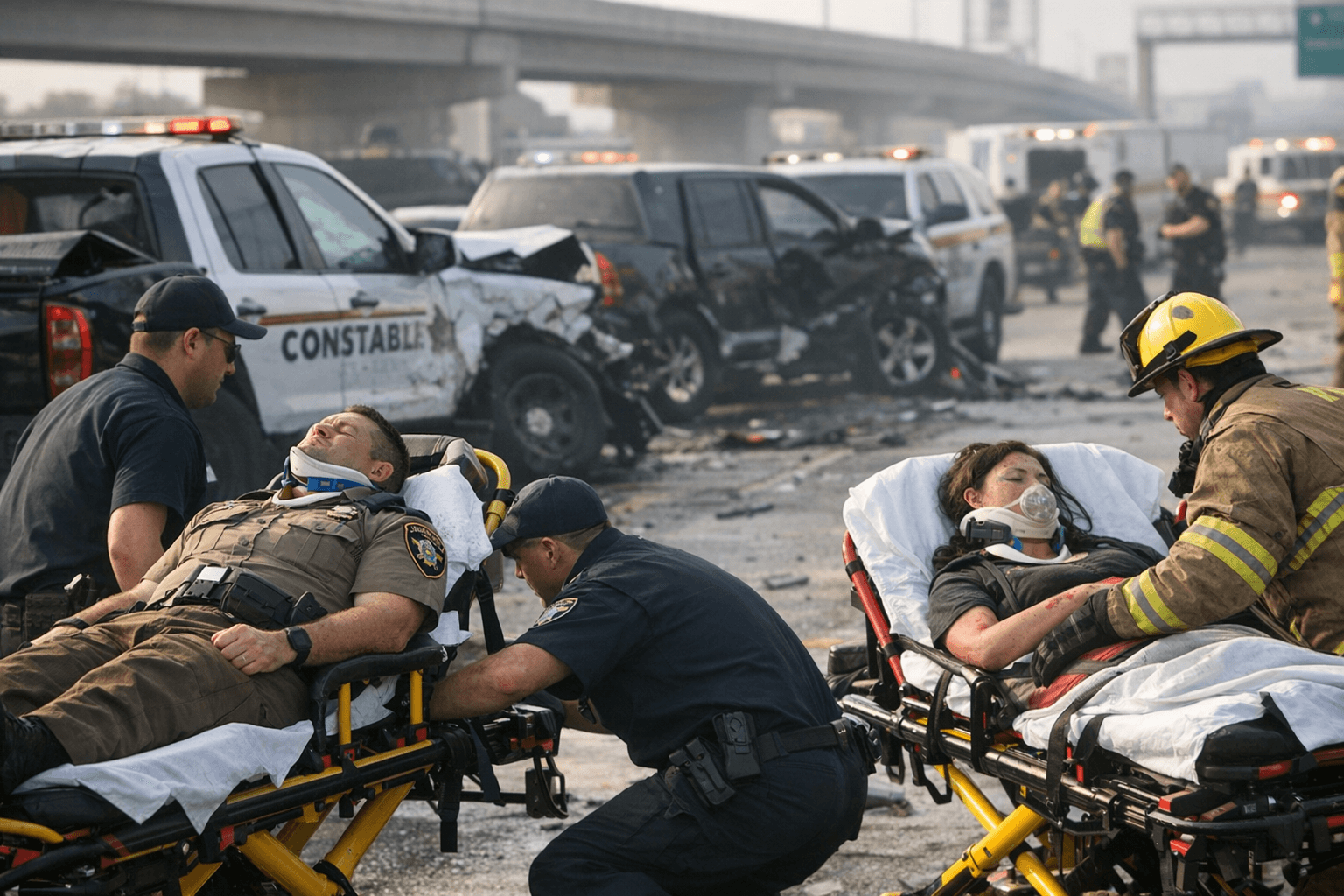 Deputy, Civilian Hospitalized After Eastex Freeway Three-Vehicle Crash