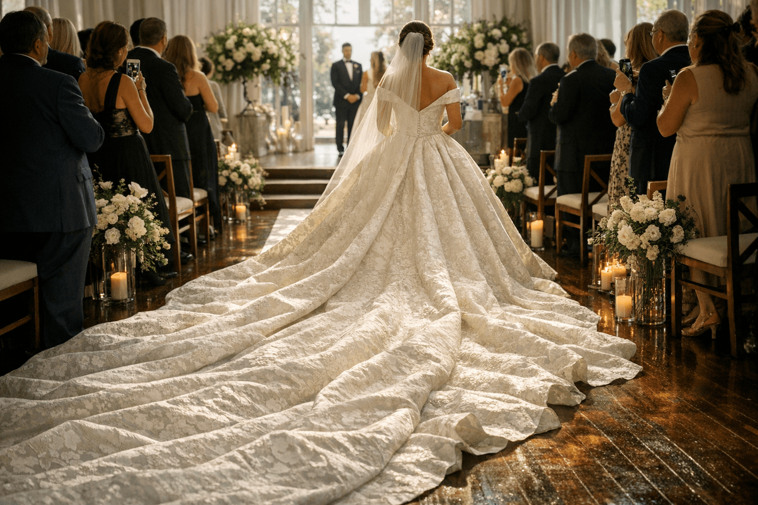 Anne Barge Jacquard Ballgown and Its Endless Train Steal the Show