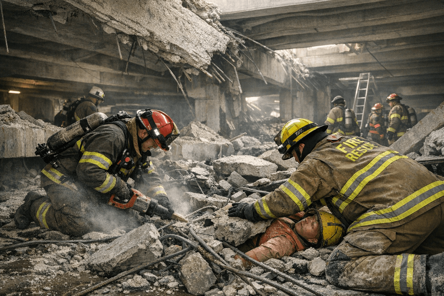 Greensboro Fire Department Uses Crumbling Parking Deck for Collapse Rescue Training