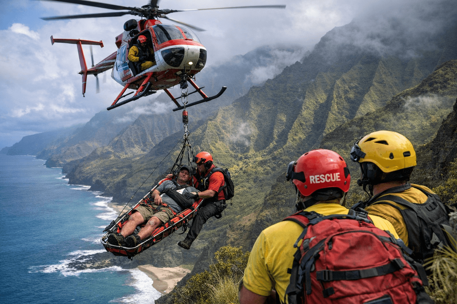 Kauai Fire Department Airlifts Injured California Hiker from Kalalau Trail
