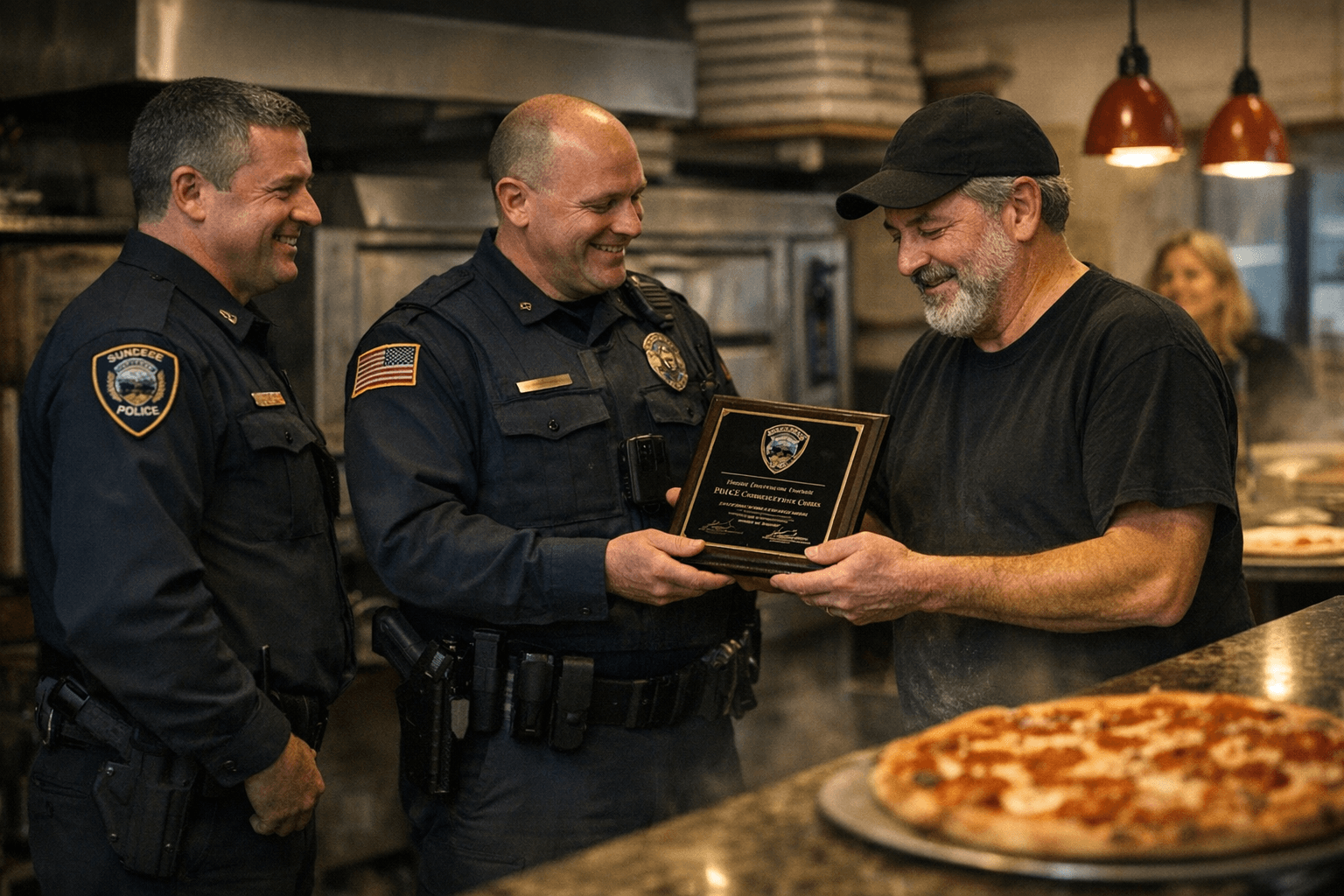 Sunapee Police Honor Pizza Chef With Appreciation Plaque for Community Support