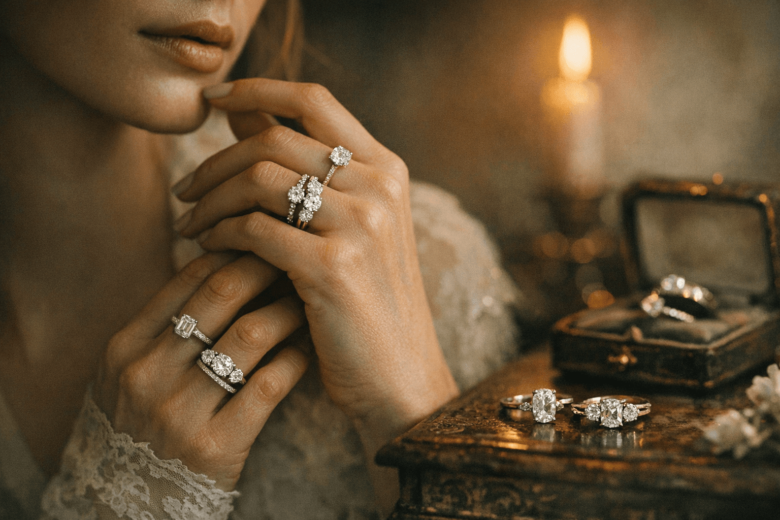 Claudia Mae's Nouveau Romantic Collection Blends Solitaires, Three-Stone Silhouettes