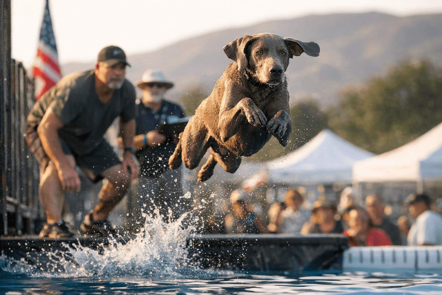 Weimaraner Gauge Beats Valley Fever, Returns to AKC Dock Diving Competition