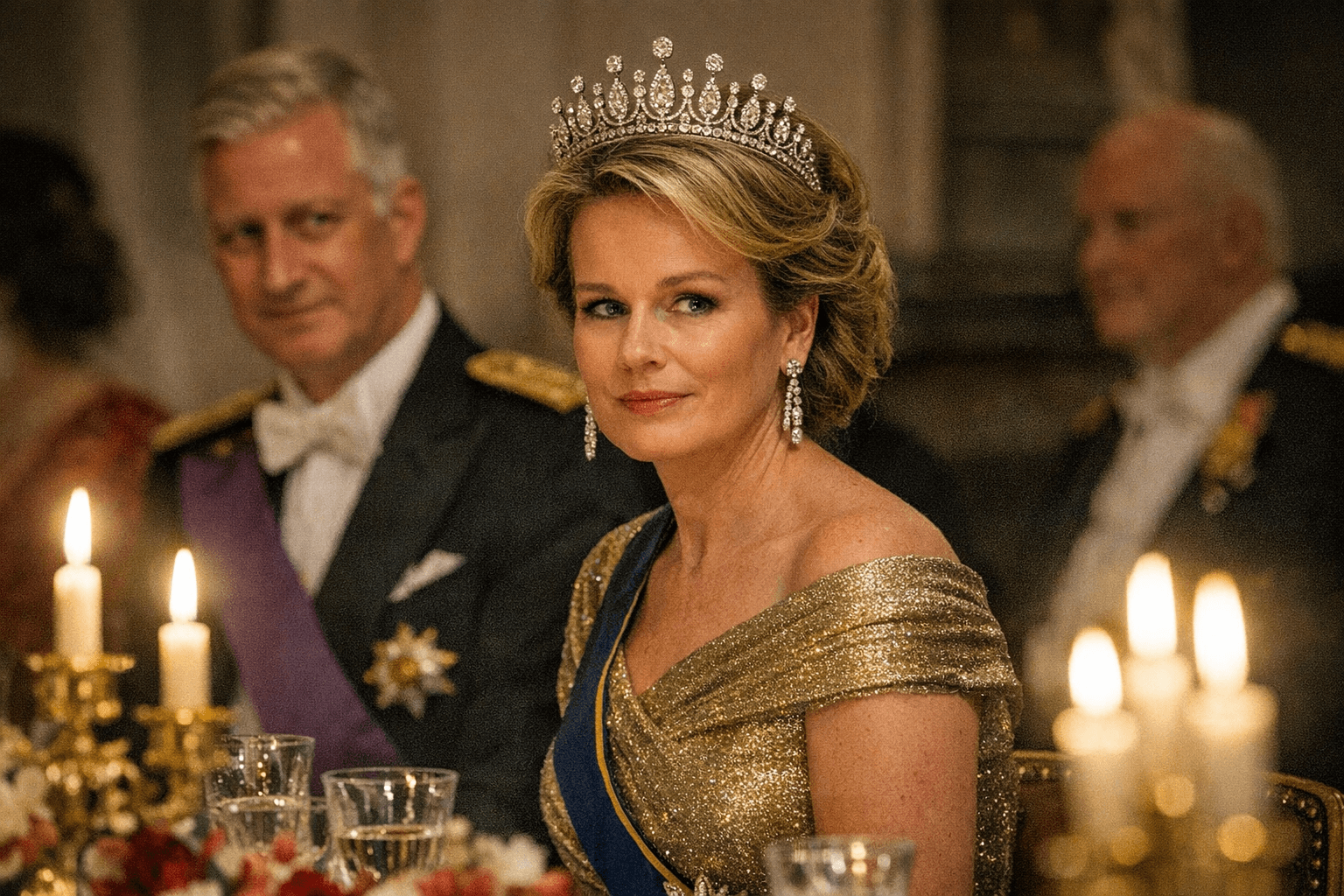 Queen Mathilde Dazzles Oslo Banquet in Armani Gown and Century-Old Tiara