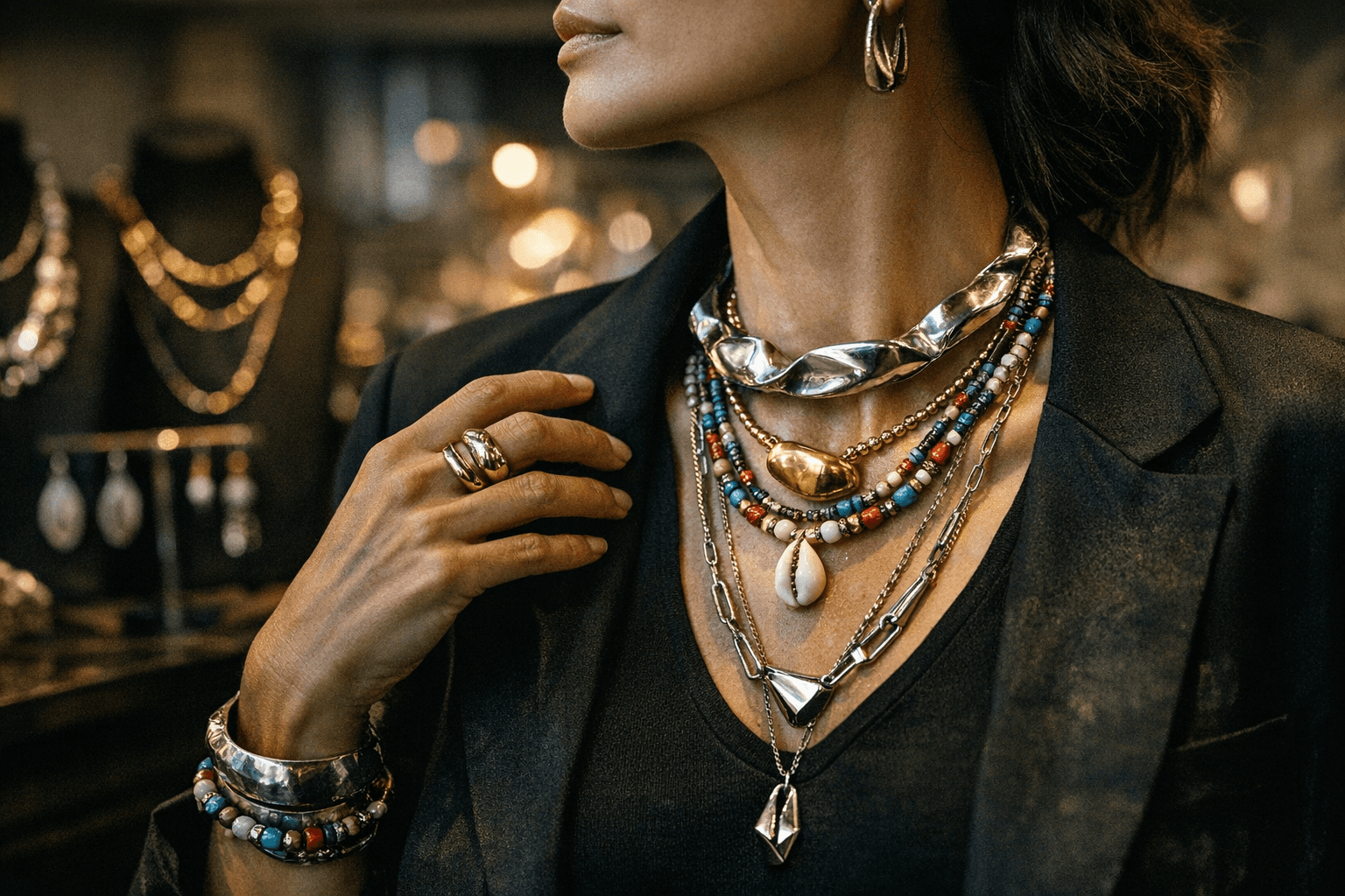 Sculptural Metalwork and Beaded Designs Lead Jewelry Layering Trends for Retailers