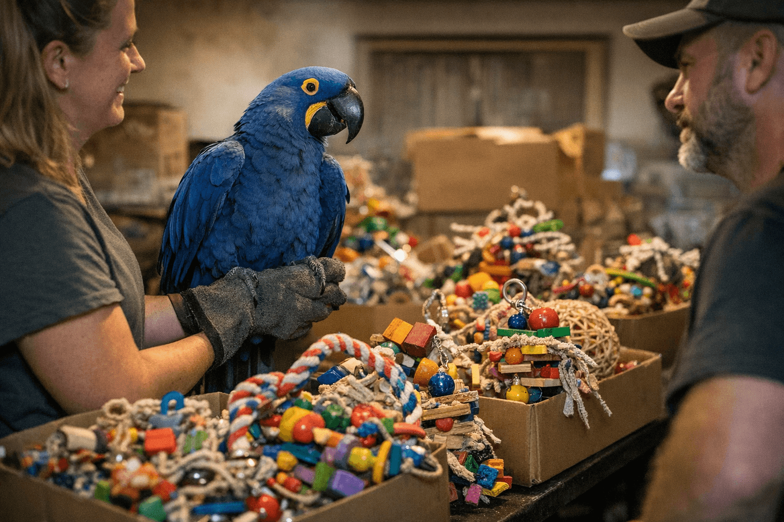 Hyacinth Macaw Dory Gets a Toy Haul Before Joining Her New Home