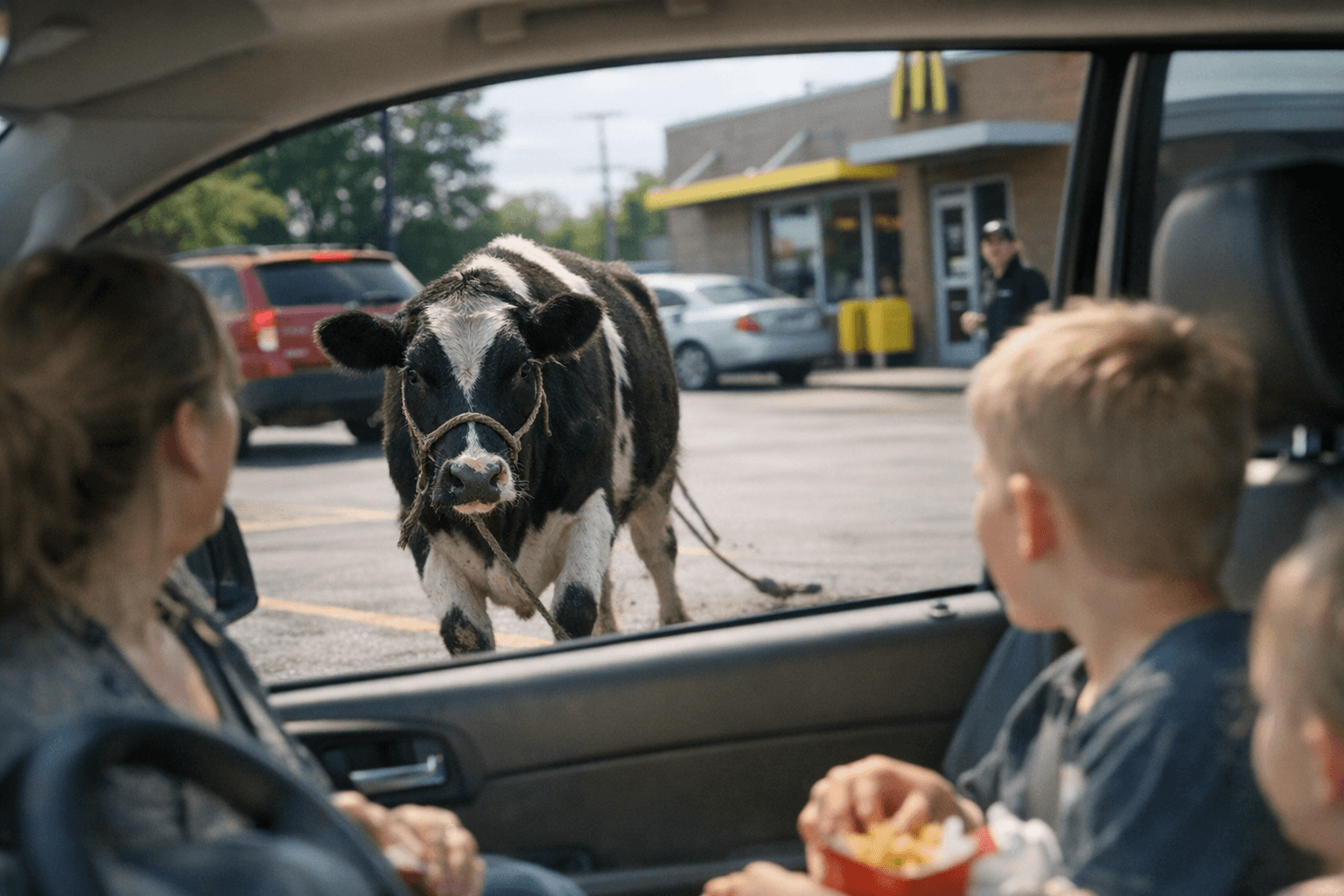 Loose Cow Crashes McDonald's Parking Lot, Surprises Michigan Family at Lunch