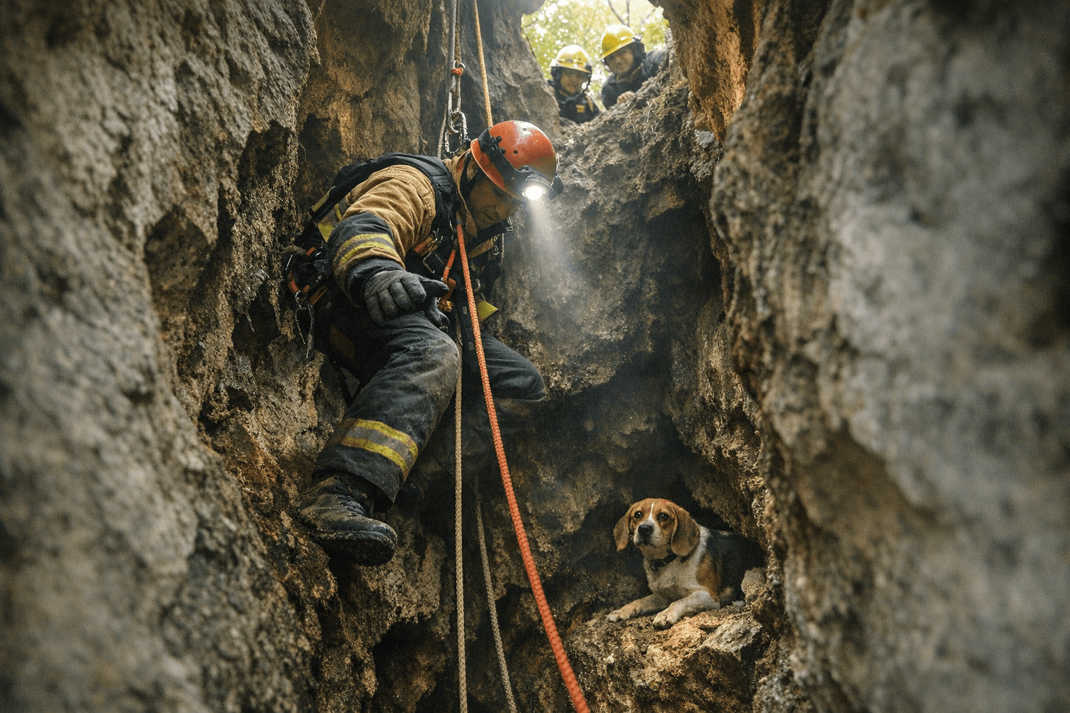 Kentucky Firefighters Lower Rescuer Into Cave to Save Trapped Beagle
