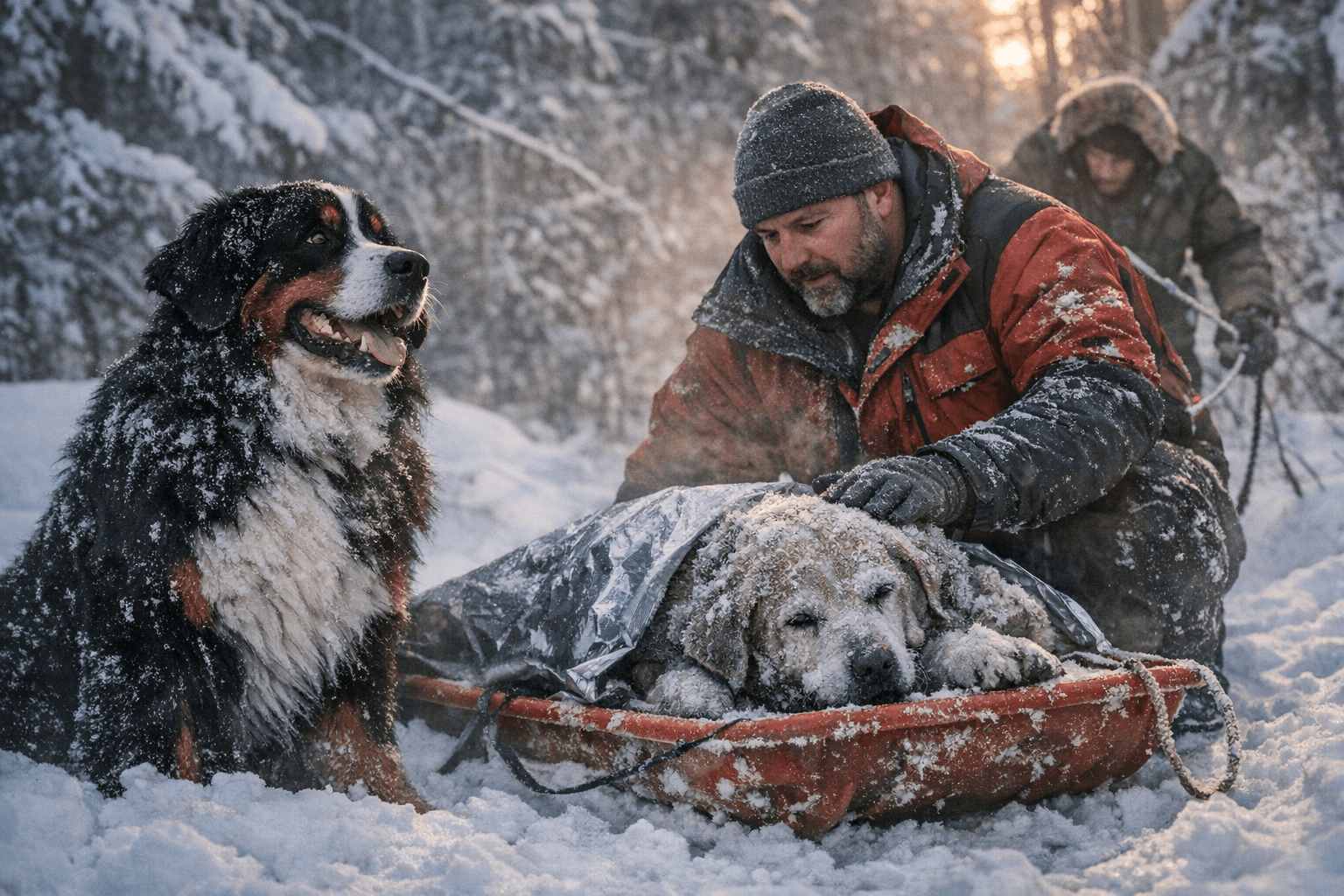 Bernese Mountain Dog Bunsen Leads Alberta Owners to Freezing, Stranded Dog